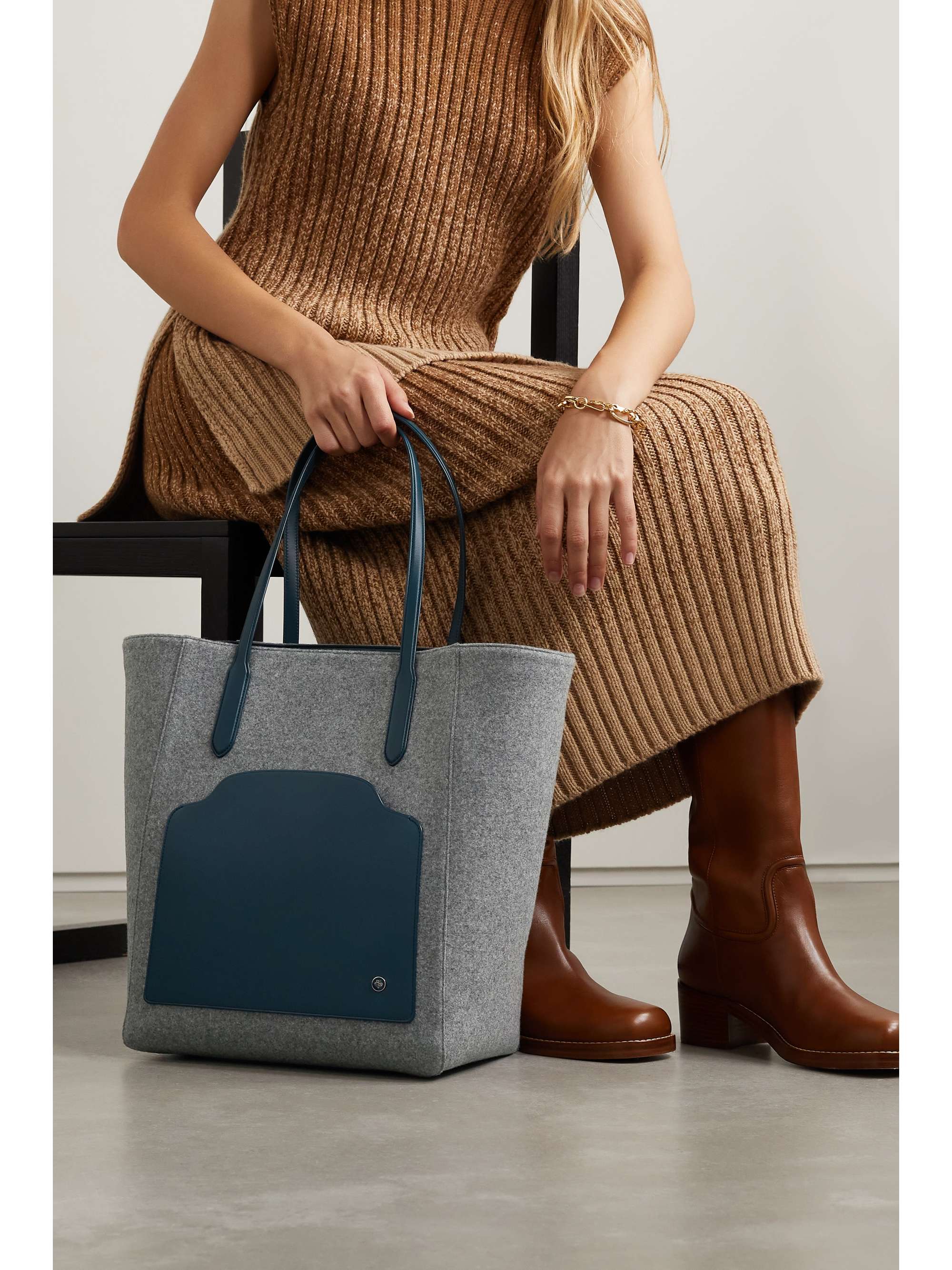 LORO PIANA Sesia large leather-trimmed cashmere tote