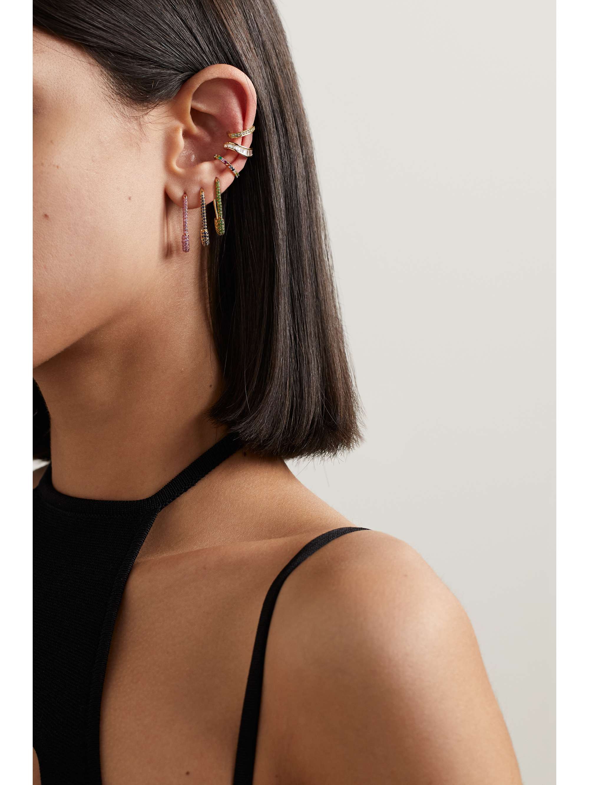 ANITA KO Safety Pin 18-karat rose gold sapphire earring