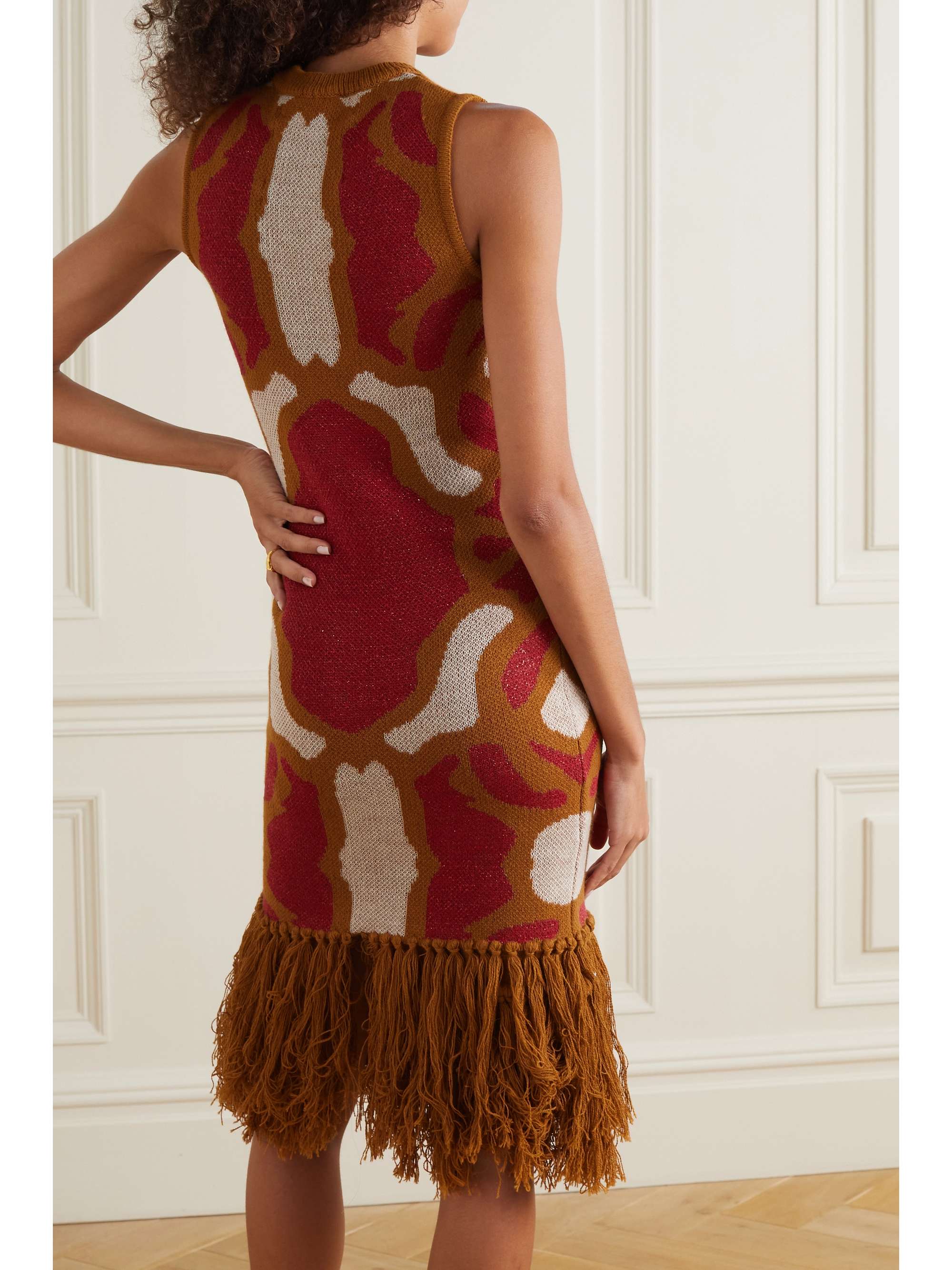 LUKHANYO MDINGI + The Vanguard fringed metallic jacquard-knit wool-blend midi dress
