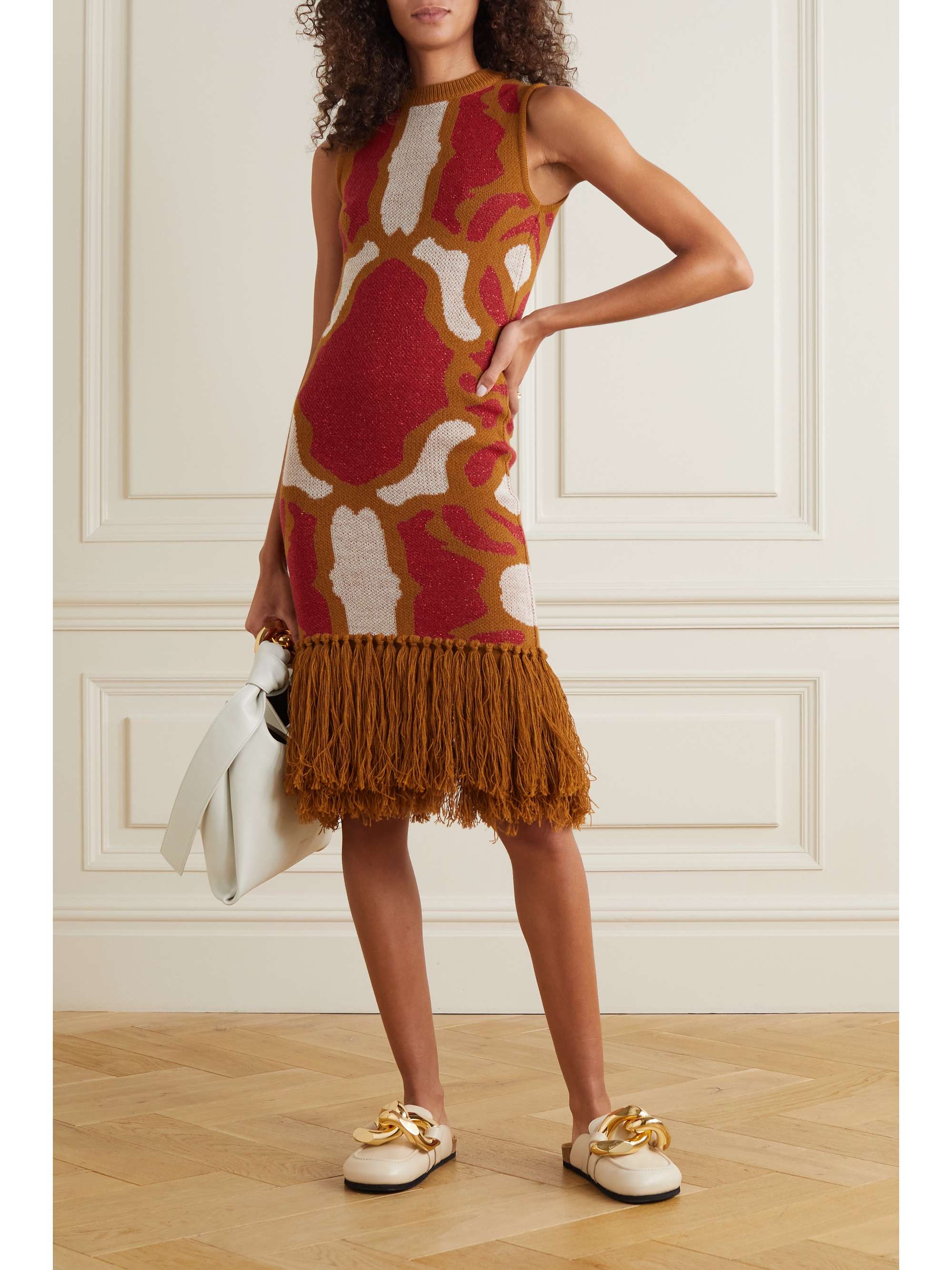 LUKHANYO MDINGI + The Vanguard fringed metallic jacquard-knit wool-blend midi dress