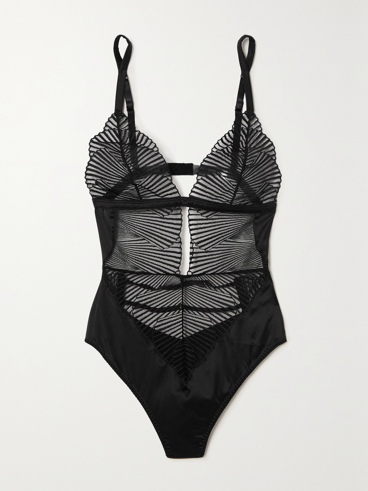 Coco de Mer Athena Cutout Embroidered Tulle And Satin Bodysuit - Black