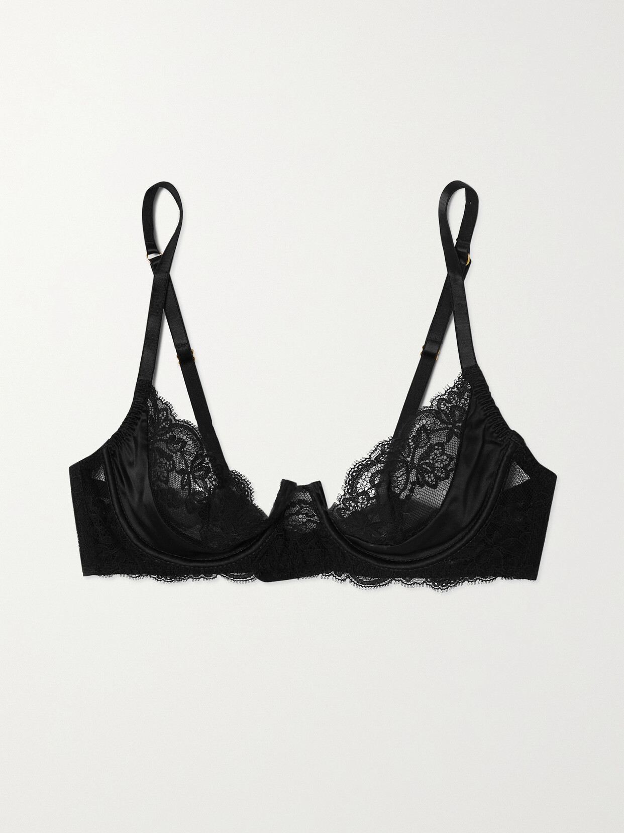 Coco De Mer Seraphine Silk-blend Satin And Lace Underwired Plunge Bra In Black