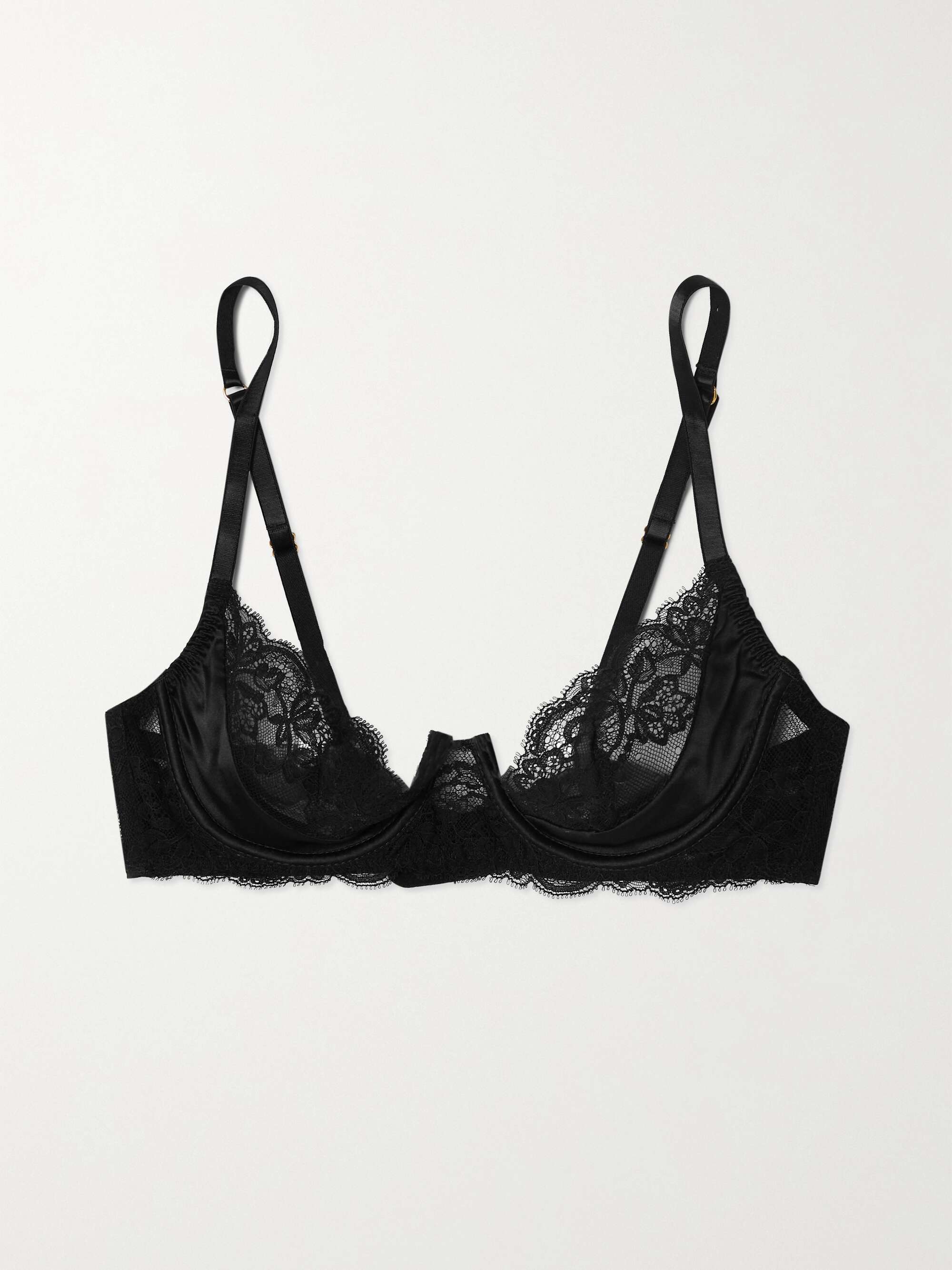 Seraphine silk-blend satin and lace underwired plunge bra