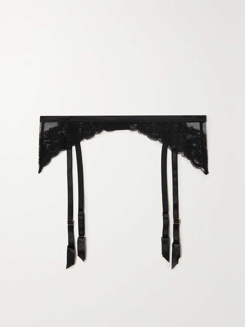 Coco de Mer Seraphine Silk-blend Satin-trimmed Lace Suspender Belt