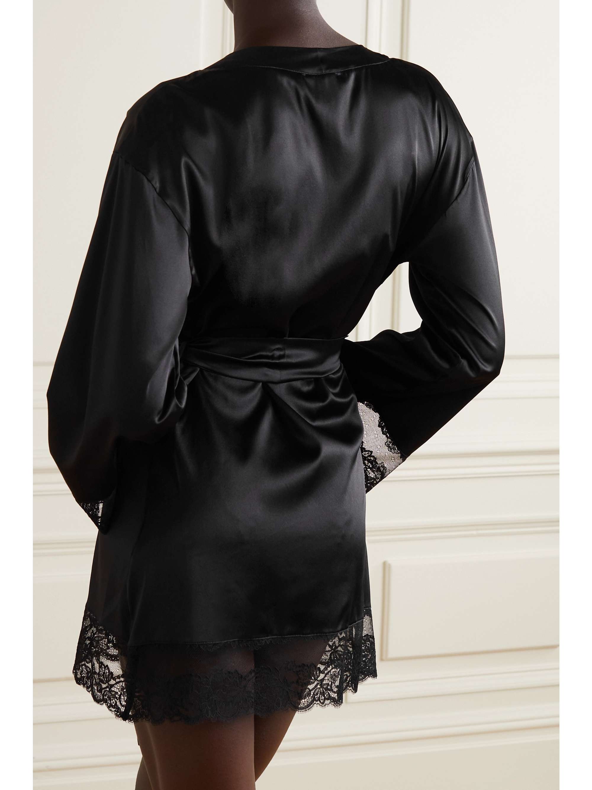 COCO DE MER Seraphine lace-trimmed silk-blend satin robe