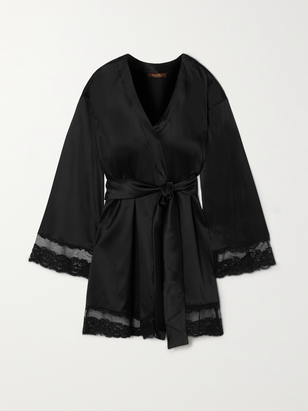 COCO DE MER SERAPHINE LACE-TRIMMED SILK-BLEND SATIN ROBE