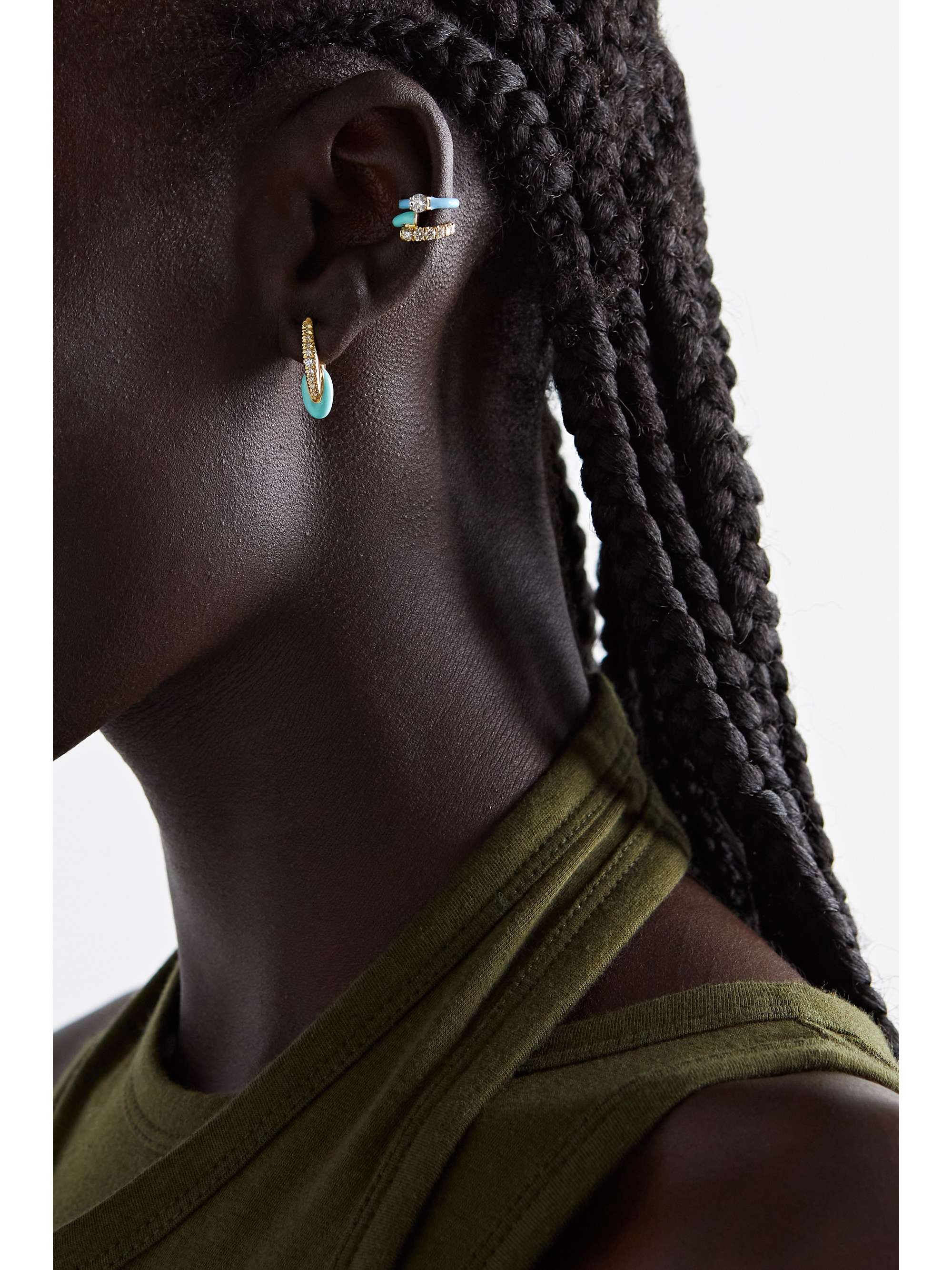 MELISSA KAYE Lola 18-karat gold, diamond and enamel ear cuff