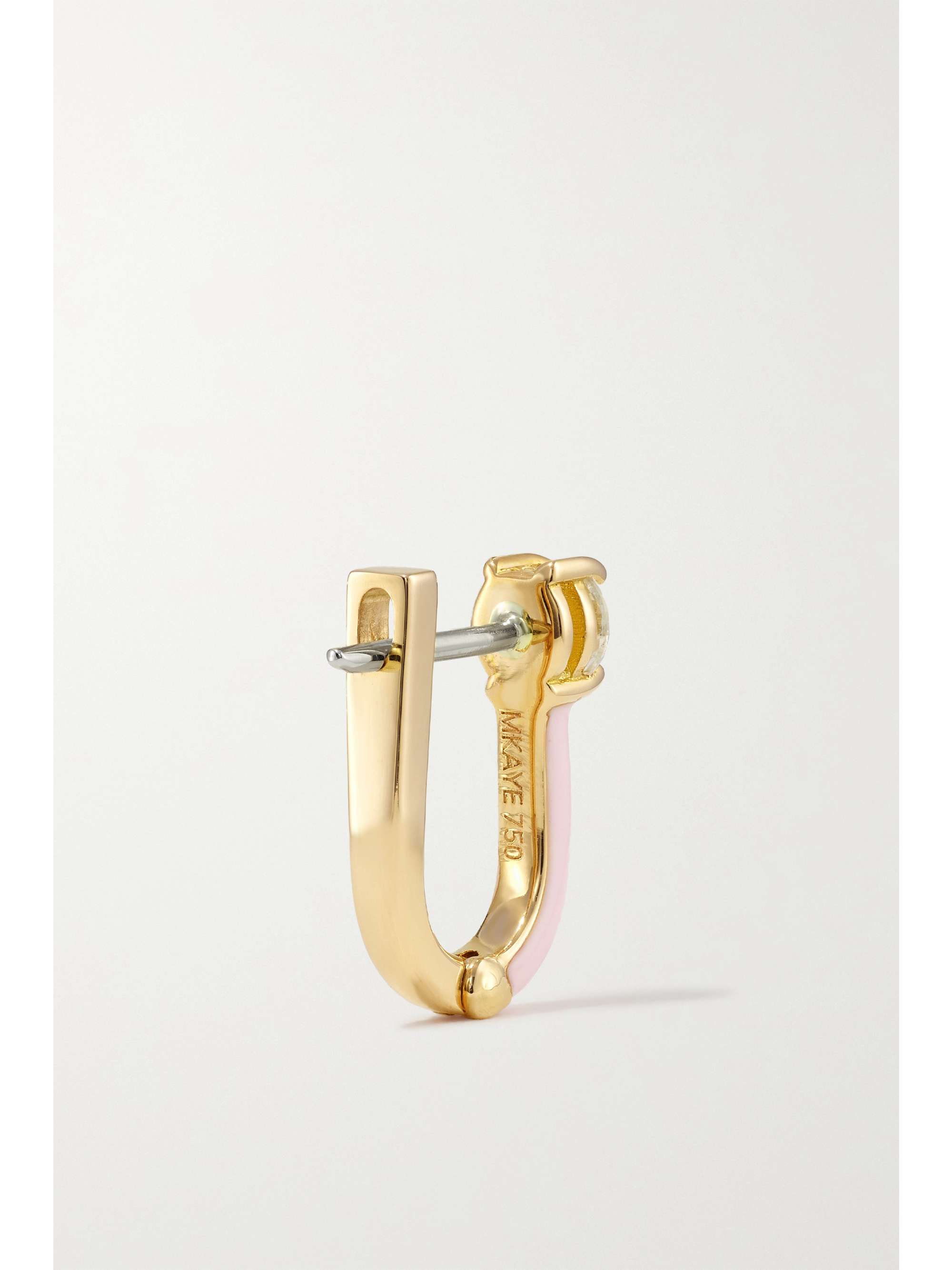 MELISSA KAYE Aria U Huggie 18-karat rose gold, diamond and enamel earrings