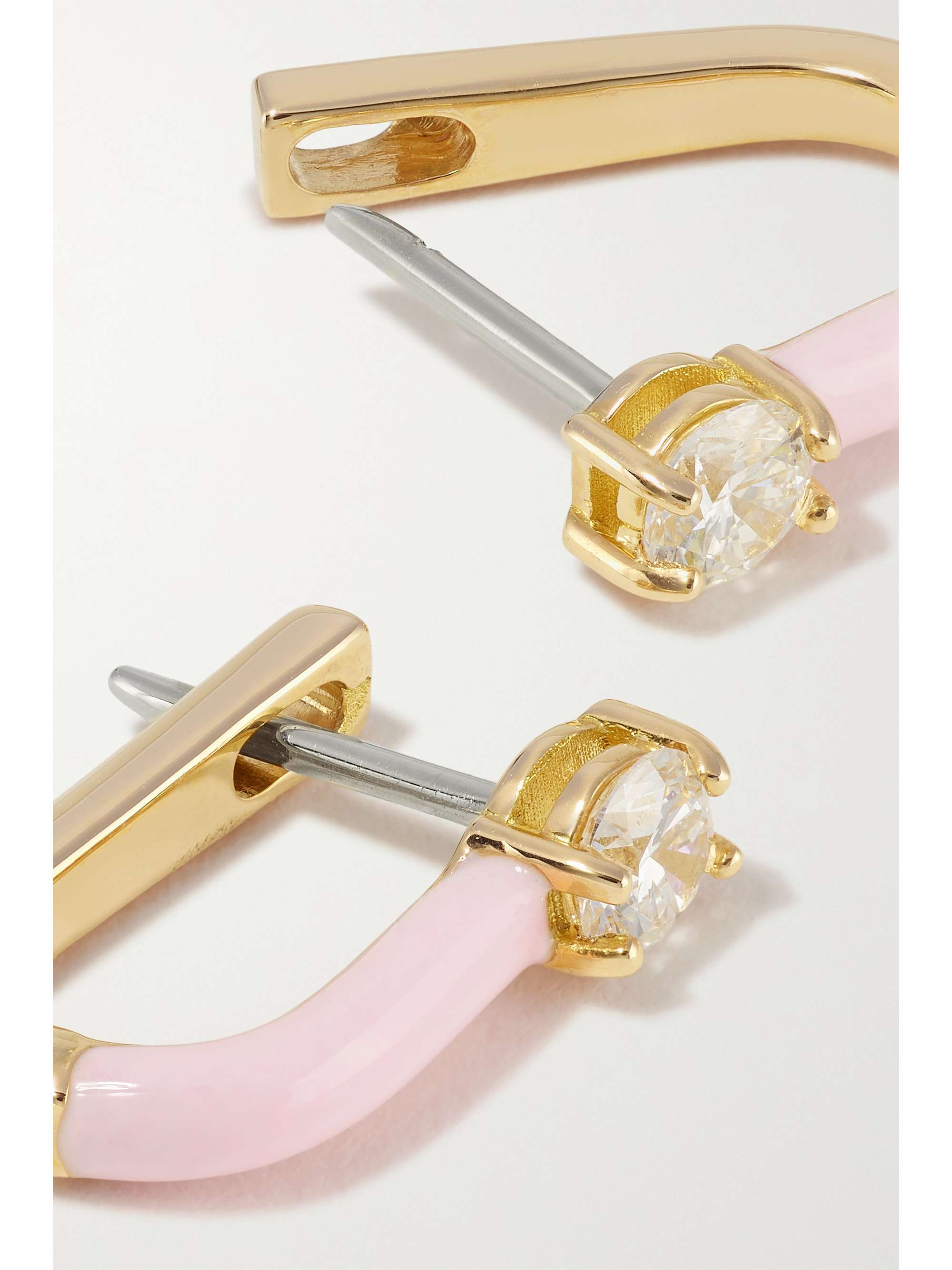 MELISSA KAYE Aria U Huggie 18-karat rose gold, diamond and enamel earrings
