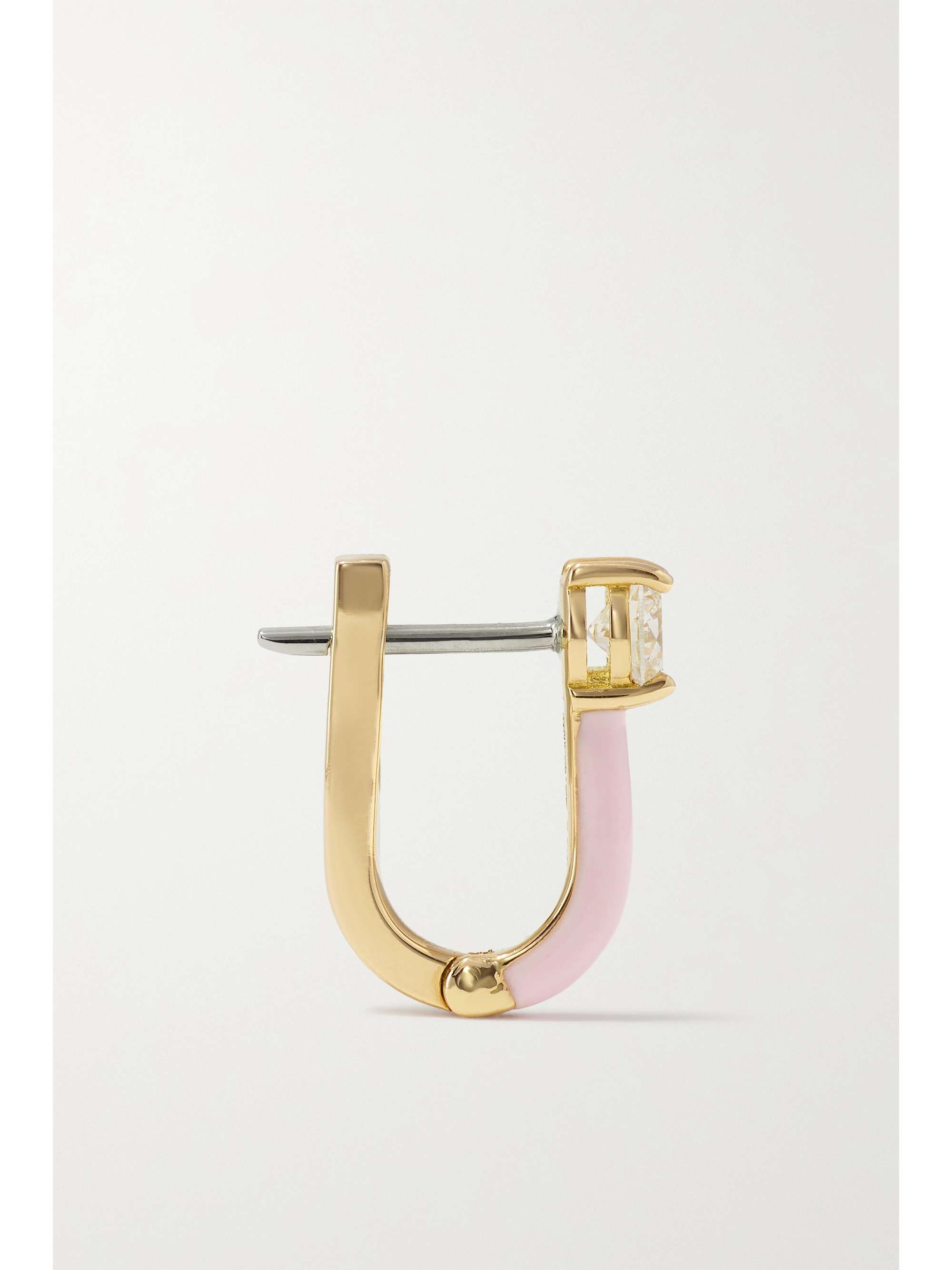 MELISSA KAYE Aria U Huggie 18-karat rose gold, diamond and enamel earrings