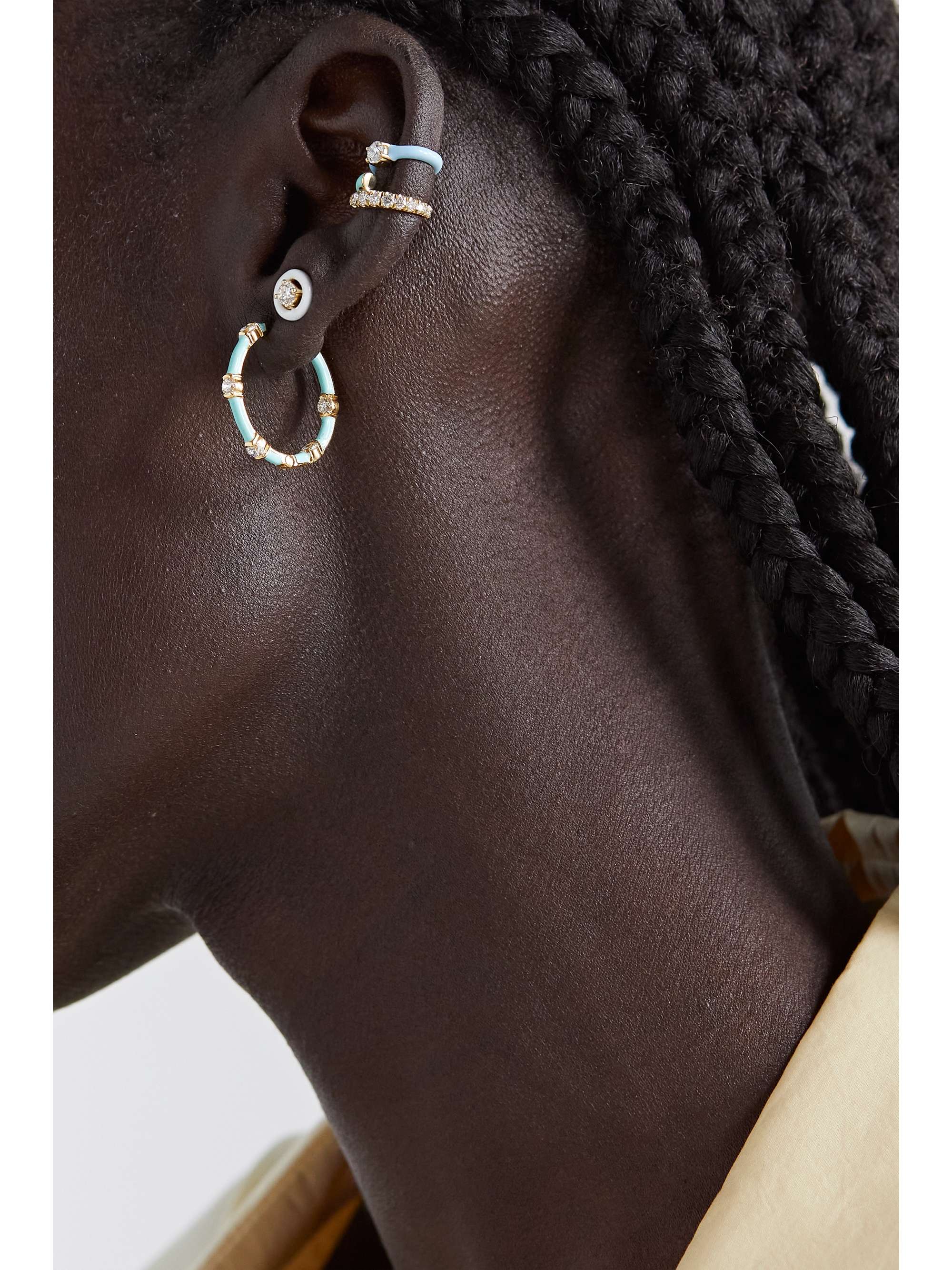 MELISSA KAYE Zea small 18-karat gold, enamel and diamond hoop earrings