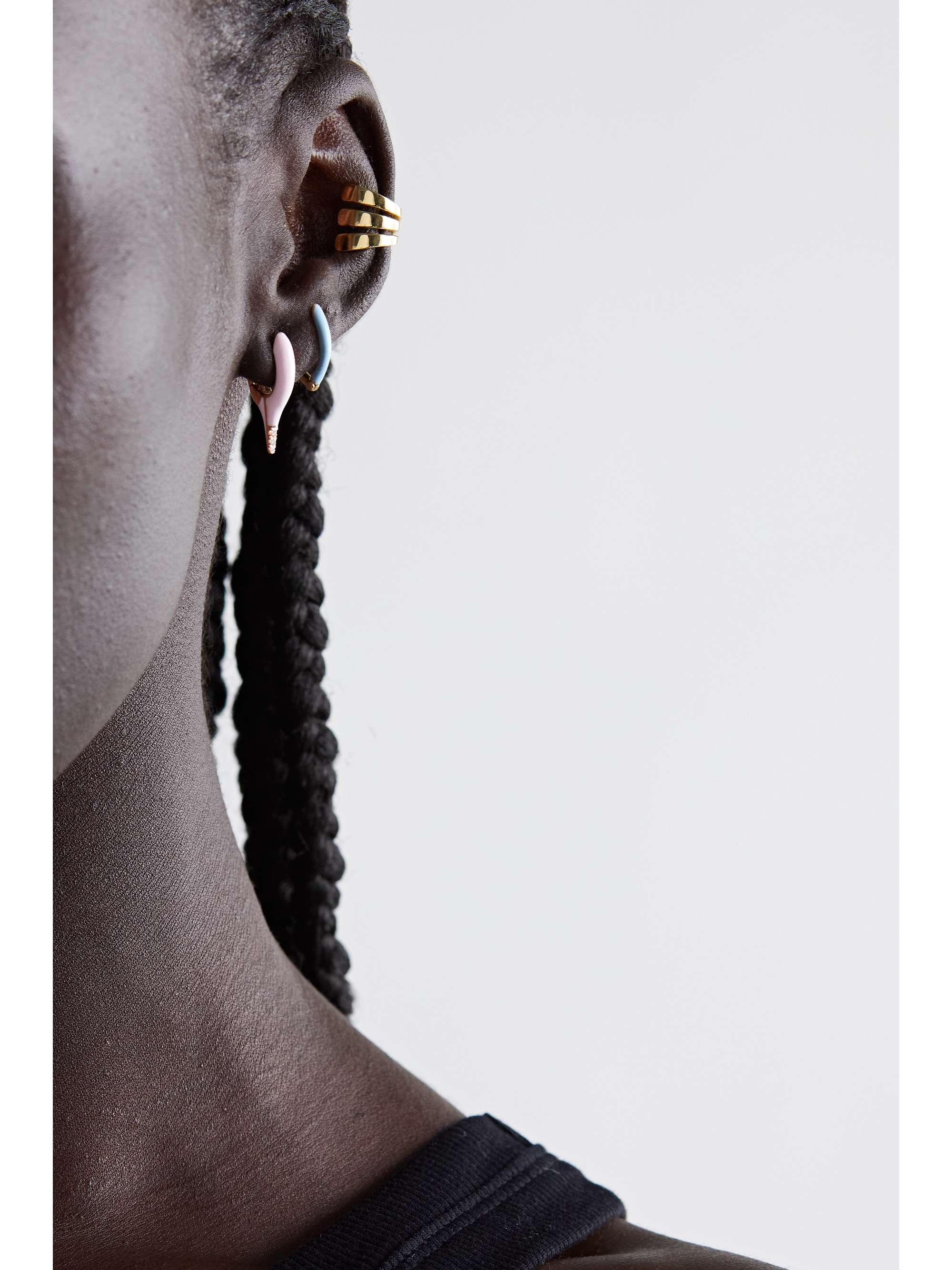 MELISSA KAYE Lola mini 18-karat rose gold, enamel and diamond earrings