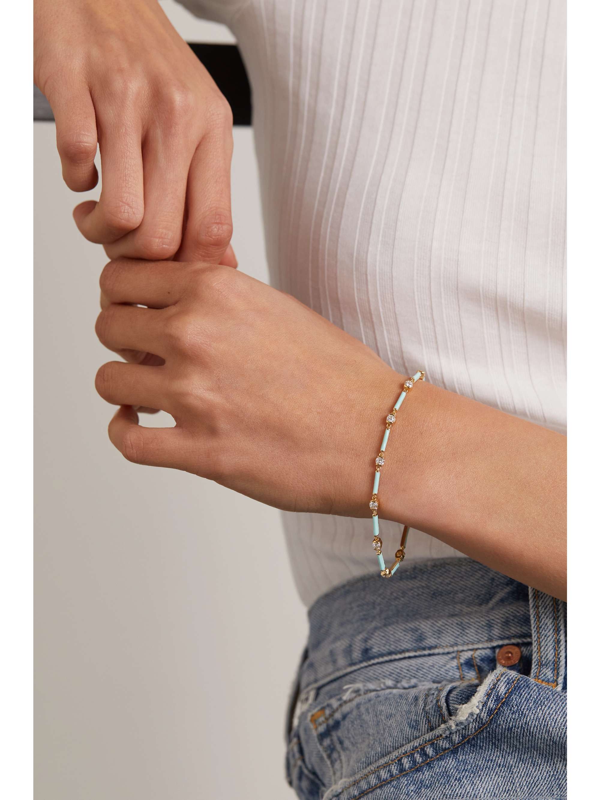 MELISSA KAYE Zea 18-karat rose gold, enamel and diamond bracelet