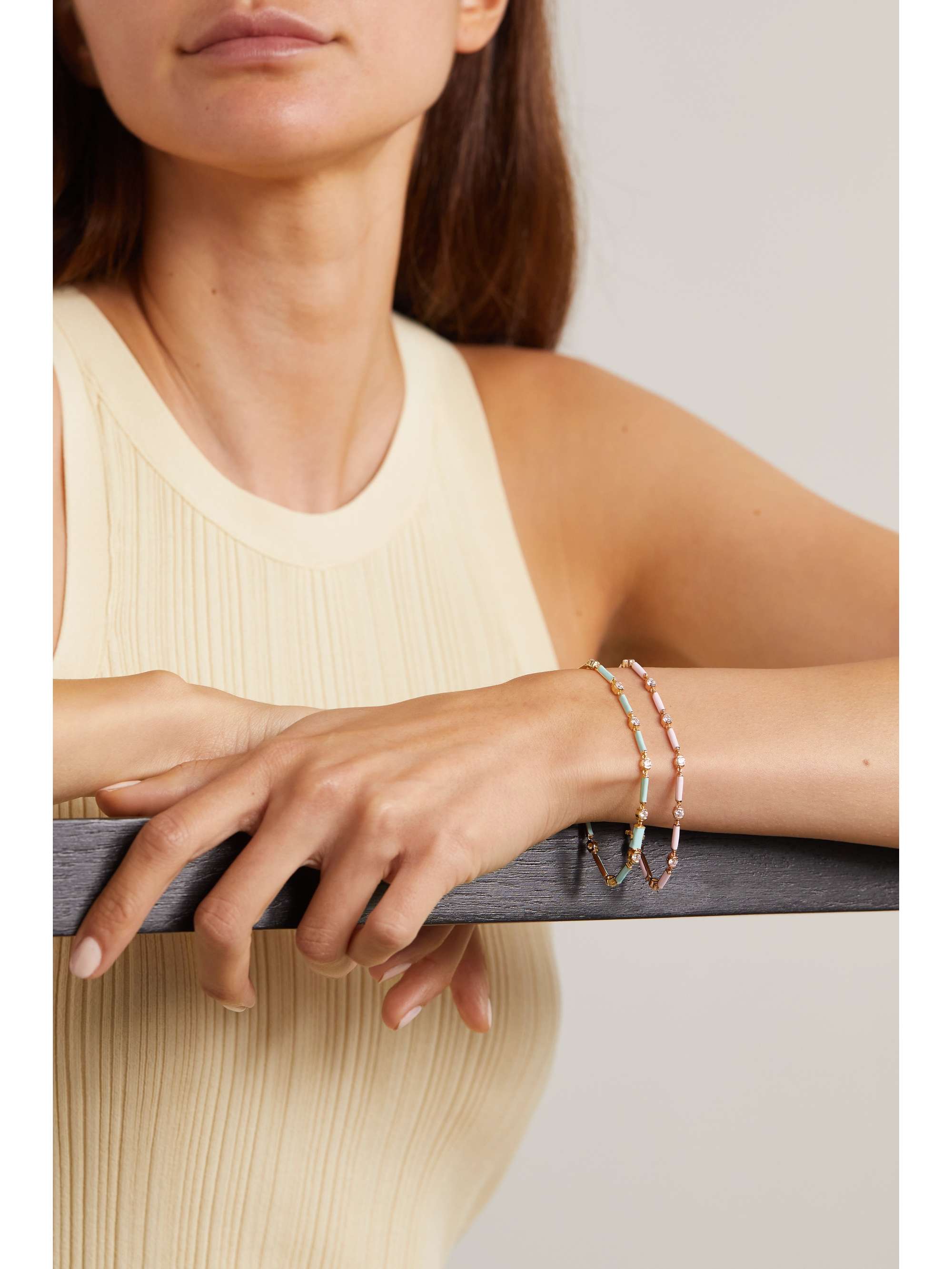 MELISSA KAYE Zea 18-karat rose gold, enamel and diamond bracelet