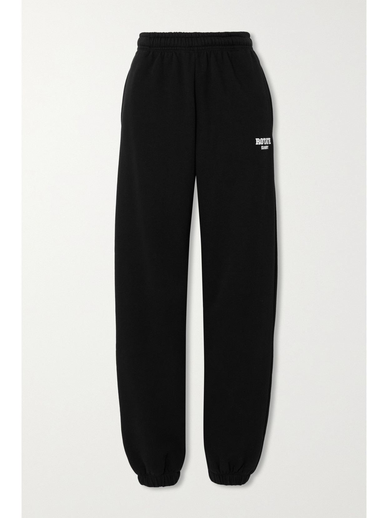 Rotate Birger Christensen + Net Sustain Mimi Embroidered Organic Cotton-jersey Tapered Track Pants In Black