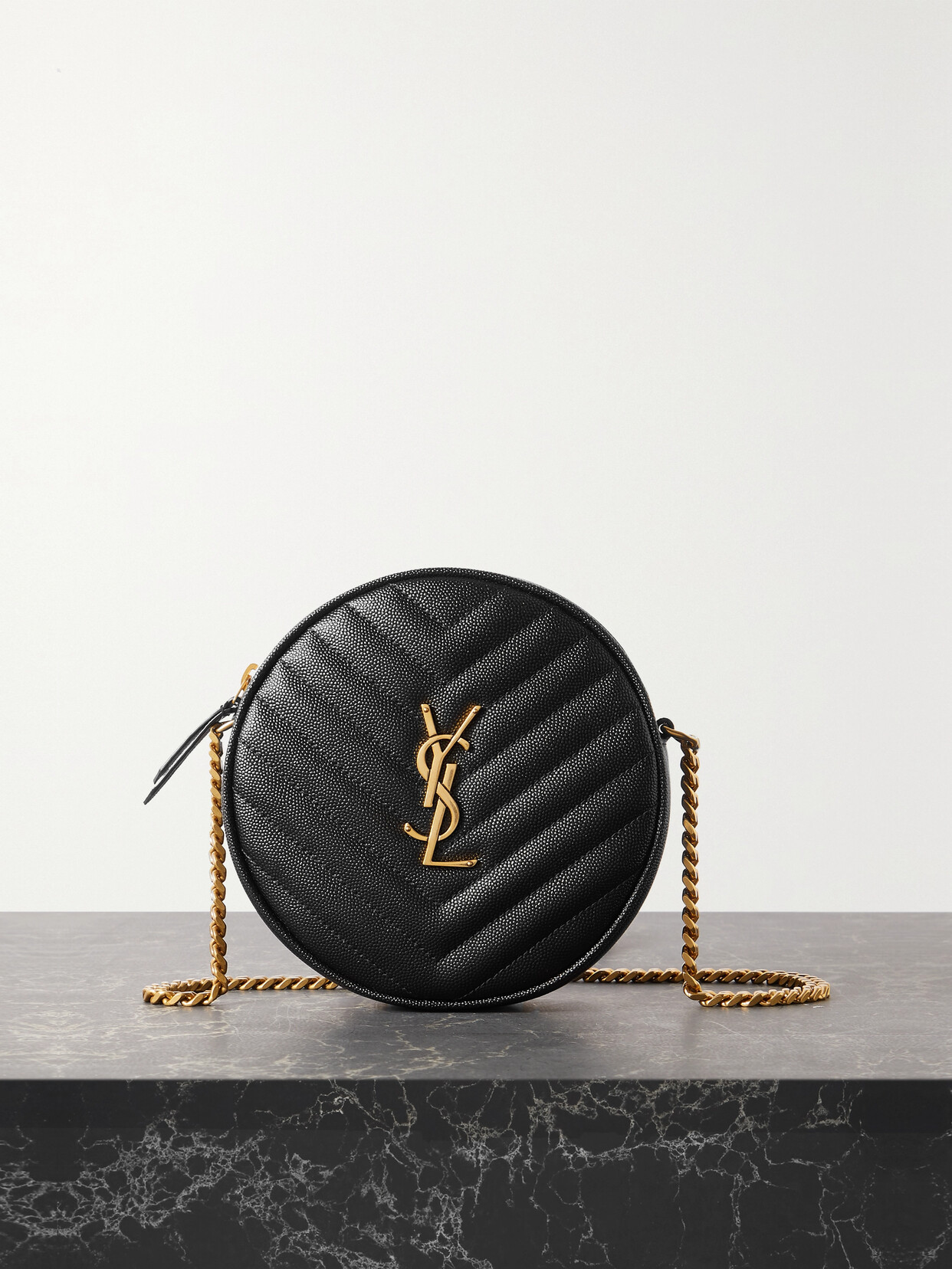 SAINT LAURENT VINYLE QUILTED TEXTURED-LEATHER SHOULDER BAG