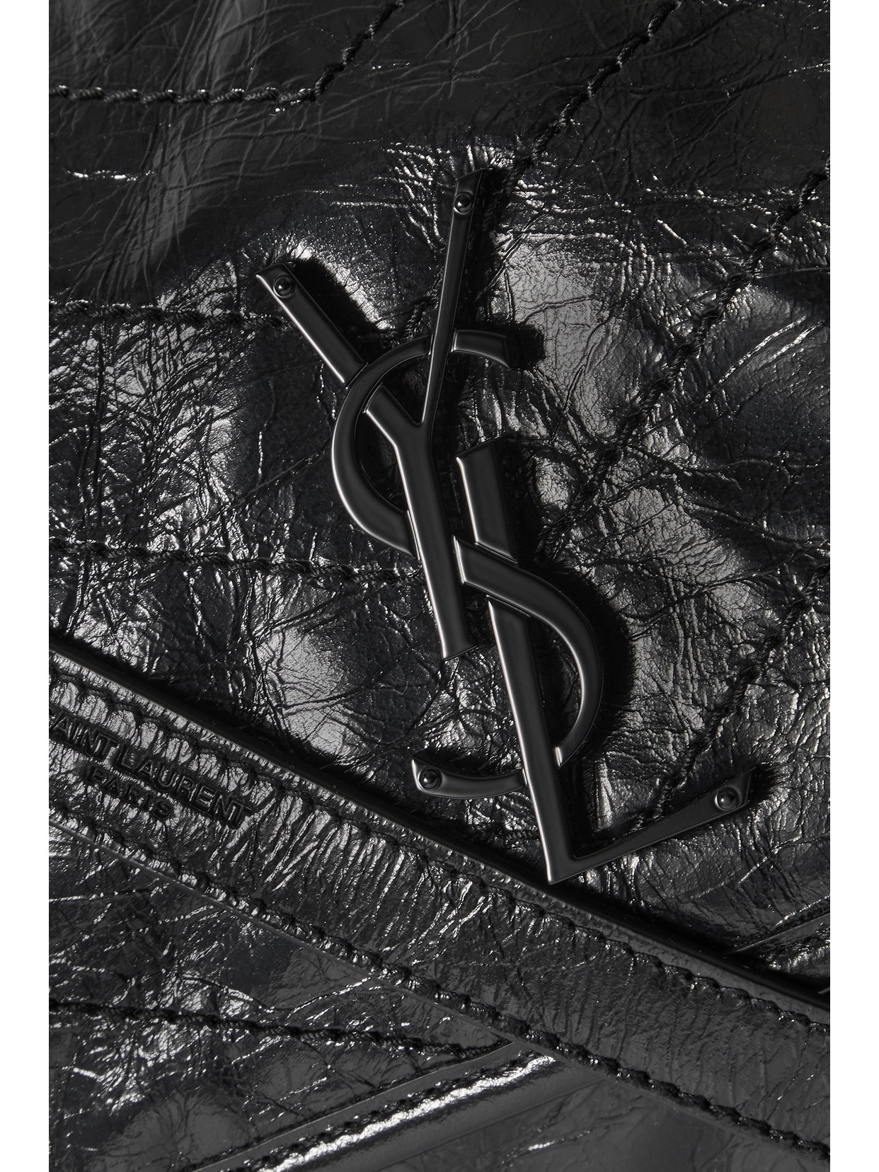 Saint Laurent Niki Medium Quilted Crinkled Glossed-leather Shoulder Bag In Black