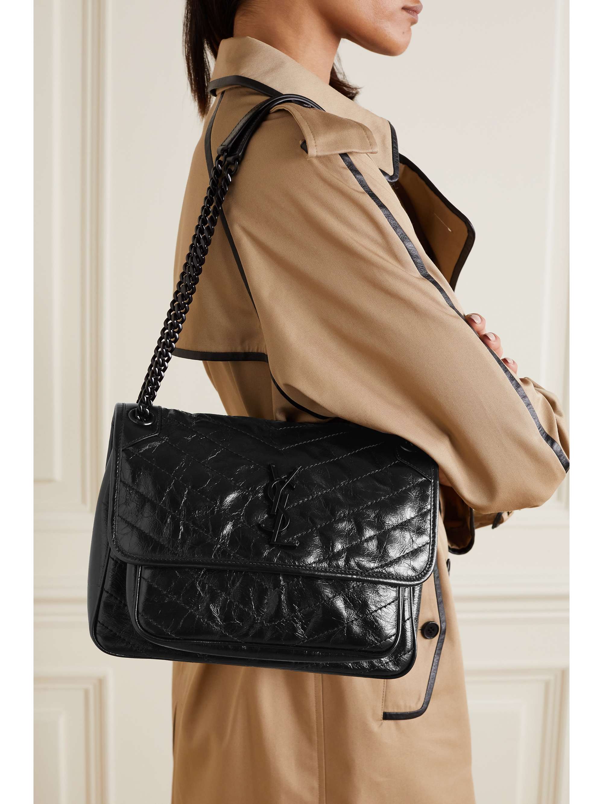 SAINT LAURENT Niki Baby in Crinkled leather in Black