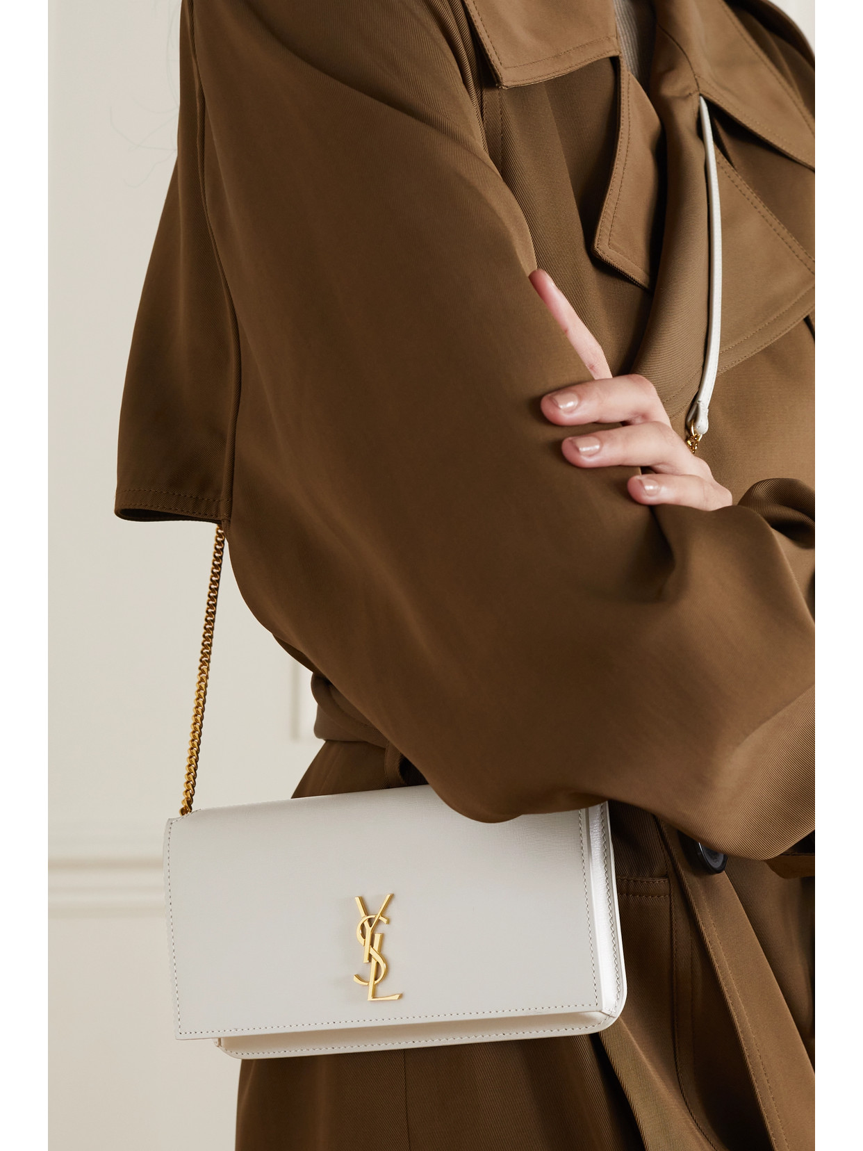 Saint Laurent Monogramme Leather Pouch In Off-white