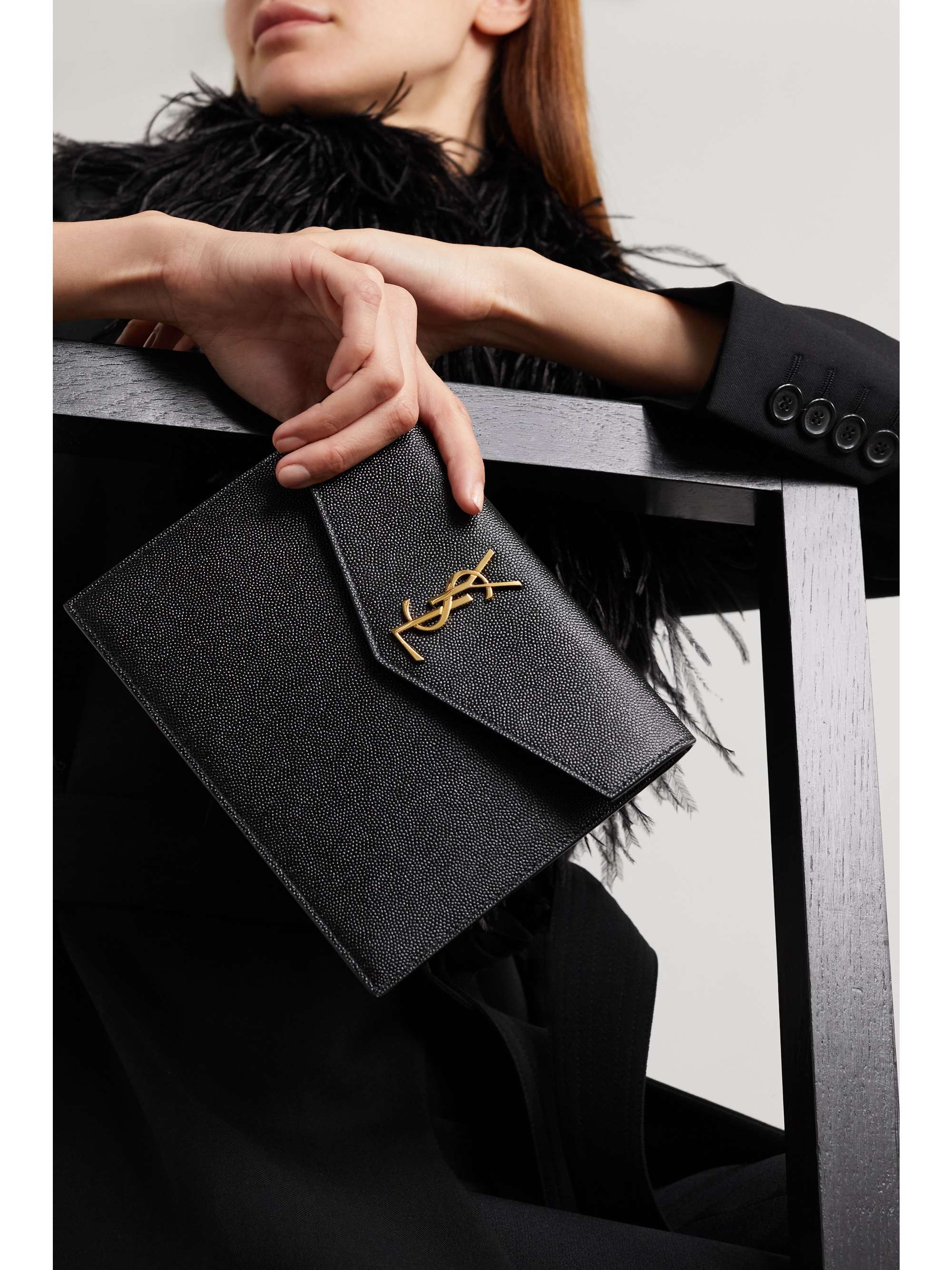 SAINT LAURENT Uptown Baby texturedleather pouch NETAPORTER