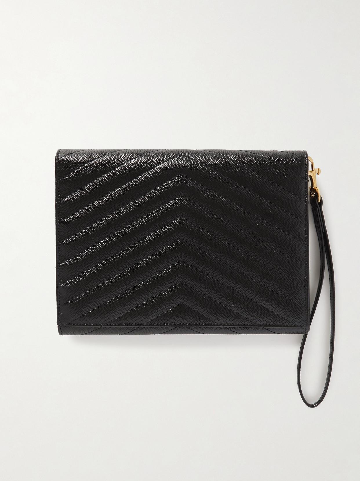 Saint Laurent Monogramme Quilted Textured-leather Pouch In Black