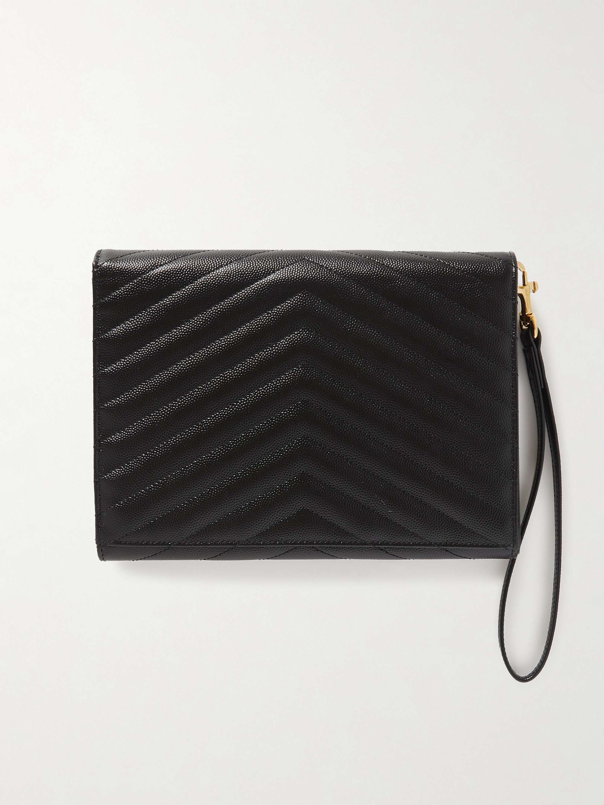 SAINT LAURENT Monogramme quilted textured-leather pouch