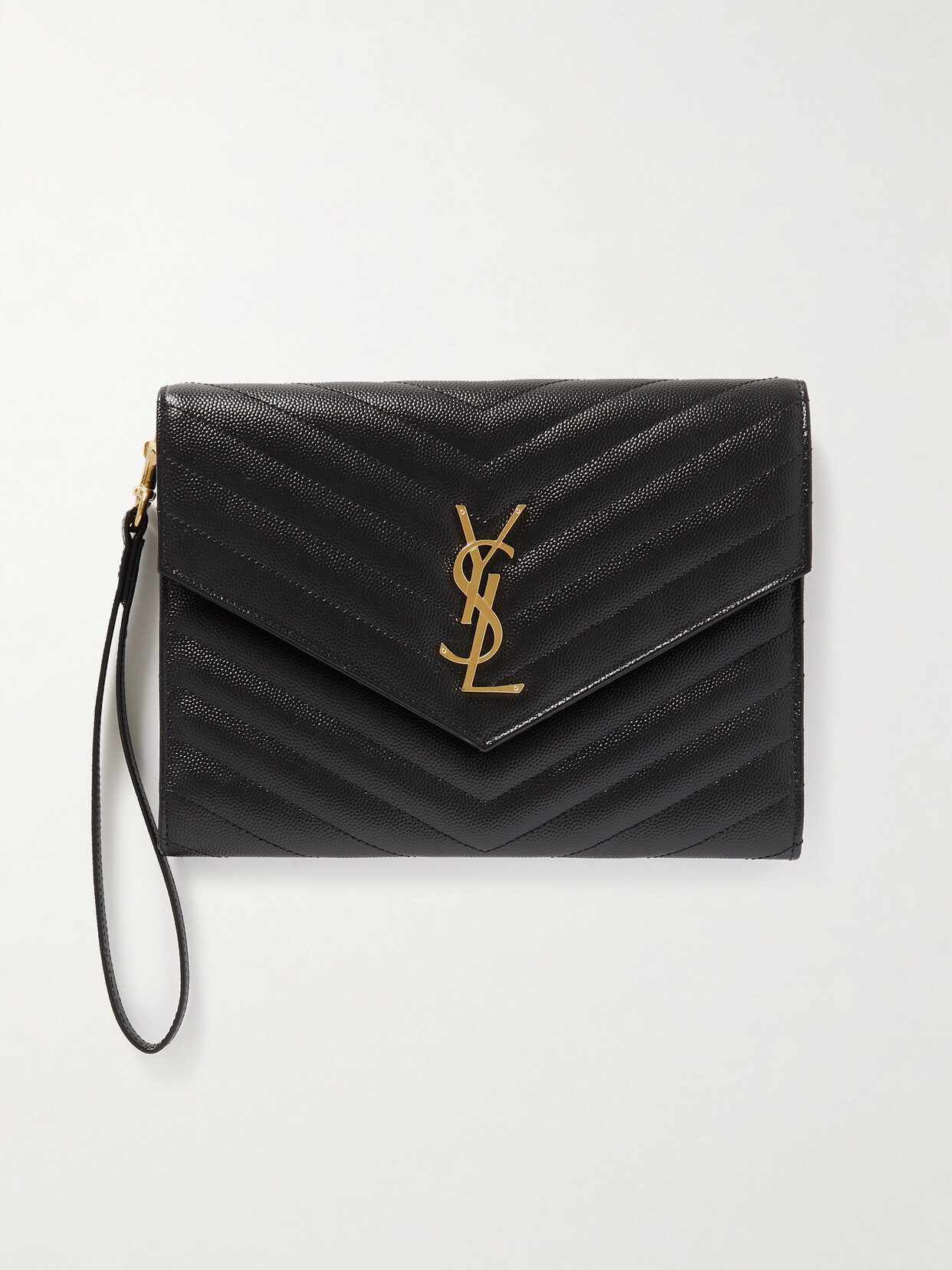 Saint Laurent Monogramme Quilted Textured-leather Pouch In Black