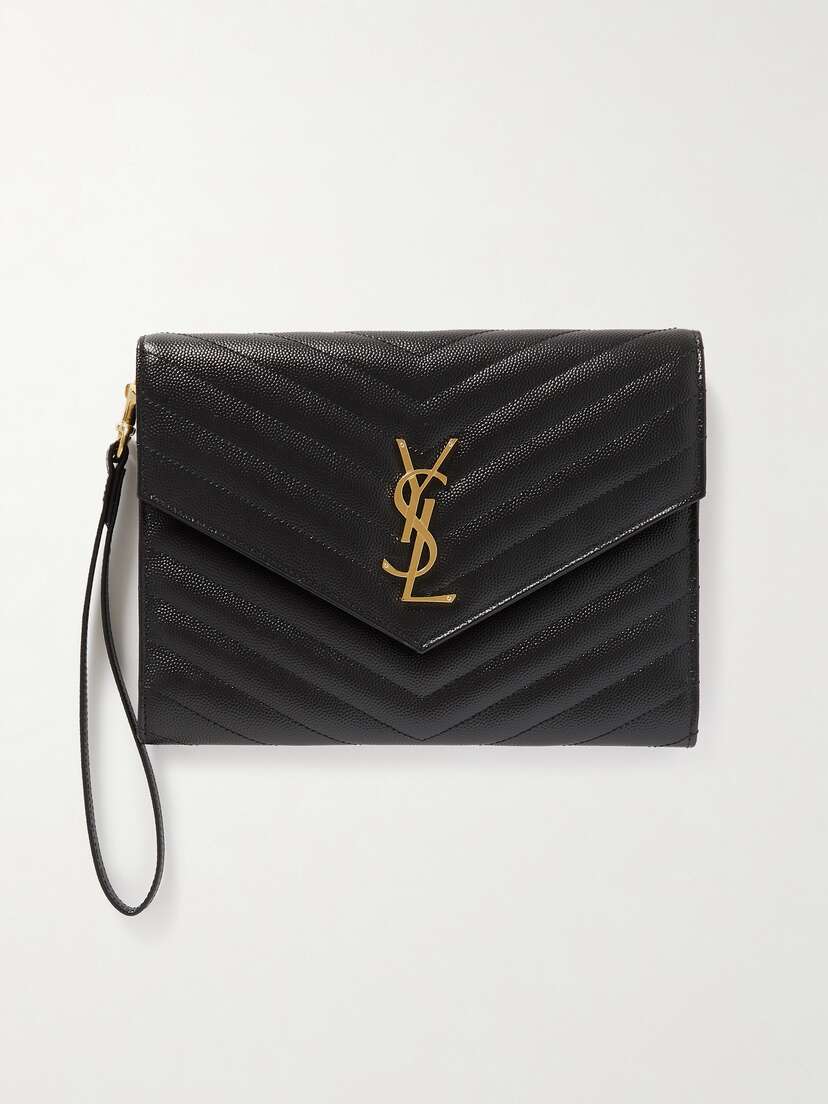 Saint Laurent Monogramme Quilted Textured-leather Pouch