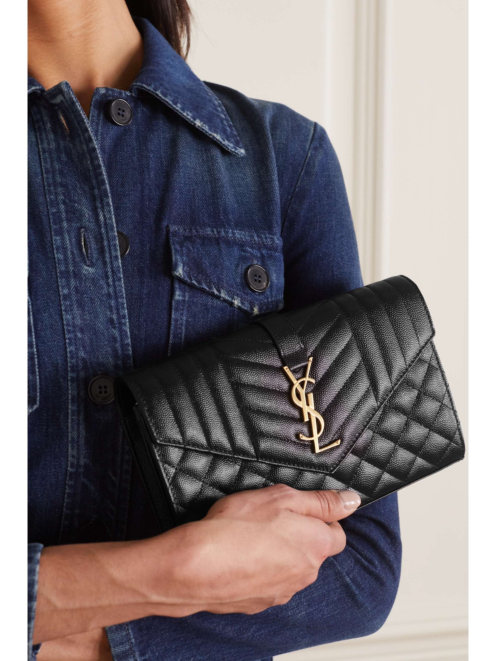 SAINT LAURENT Monogramme quilted textured-leather shoulder bag