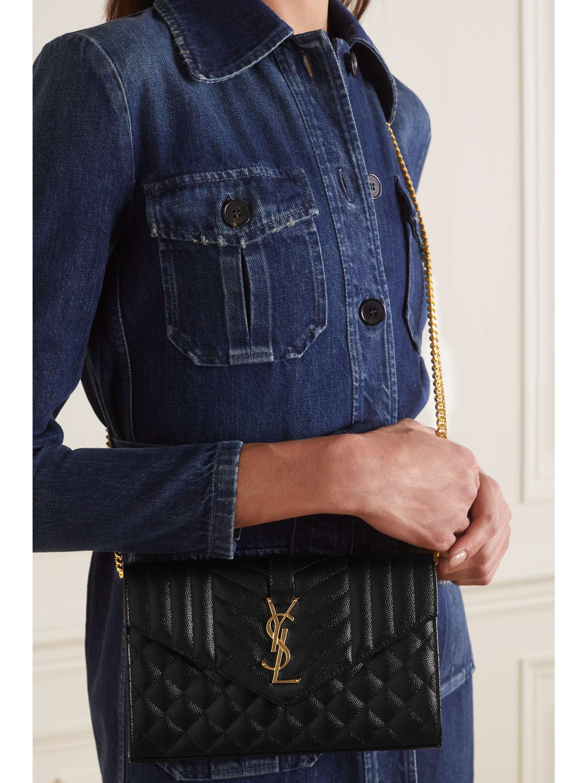 SAINT LAURENT Monogramme quilted textured-leather shoulder bag | NET-A ...