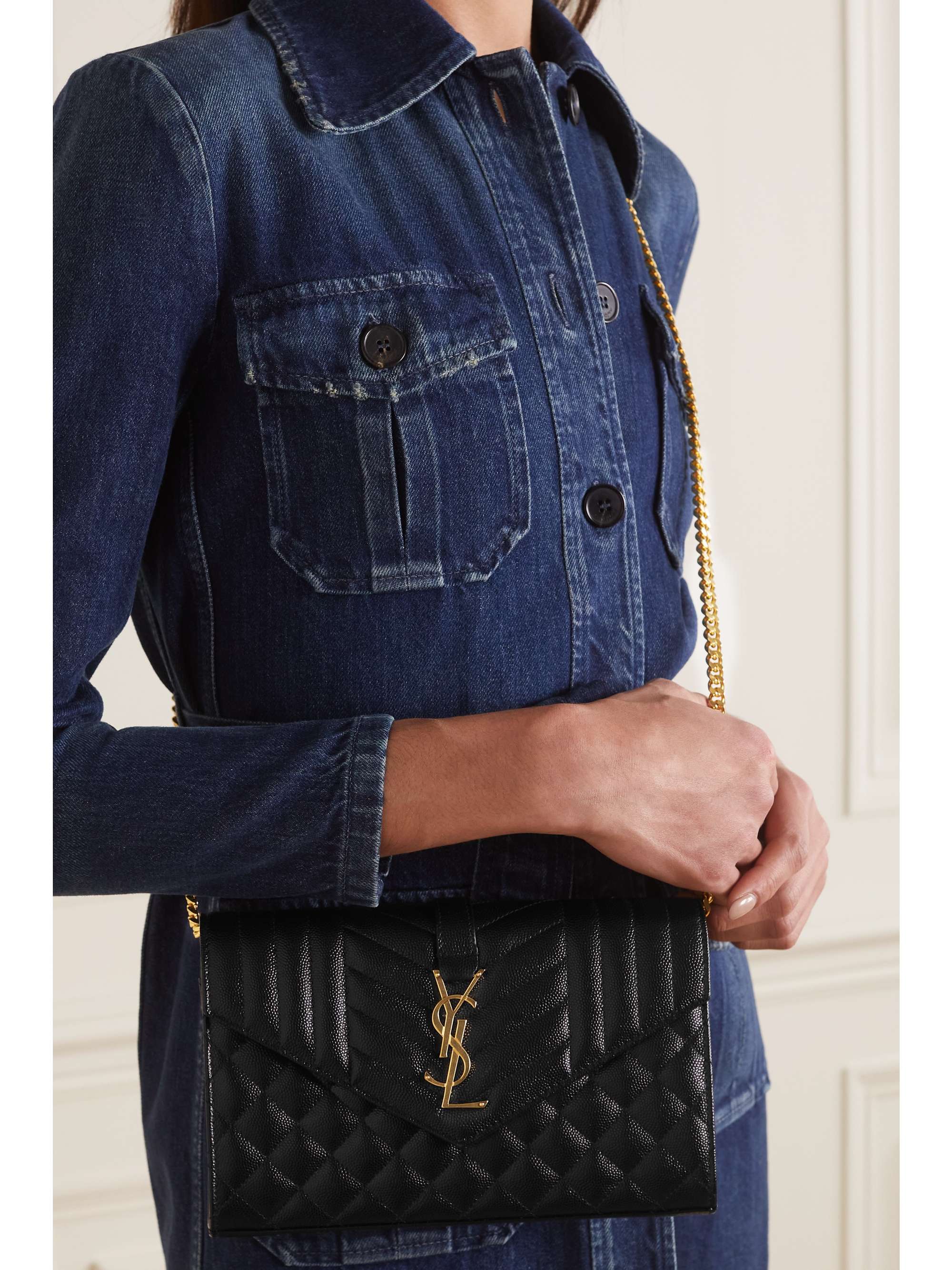 SAINT LAURENT Monogramme quilted textured-leather shoulder bag