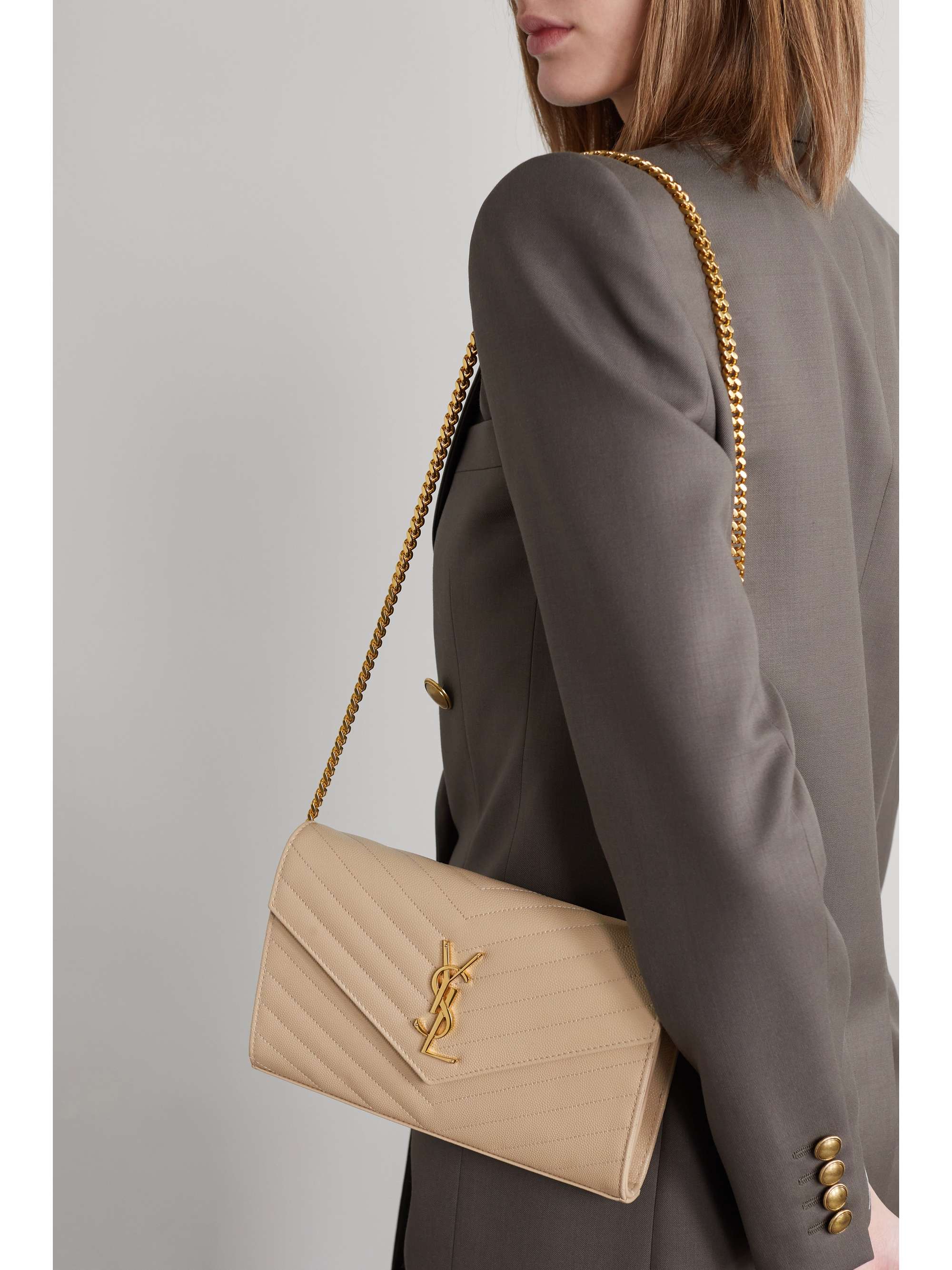 SAINT LAURENT Monogramme mini quilted texturedleather shoulder bag