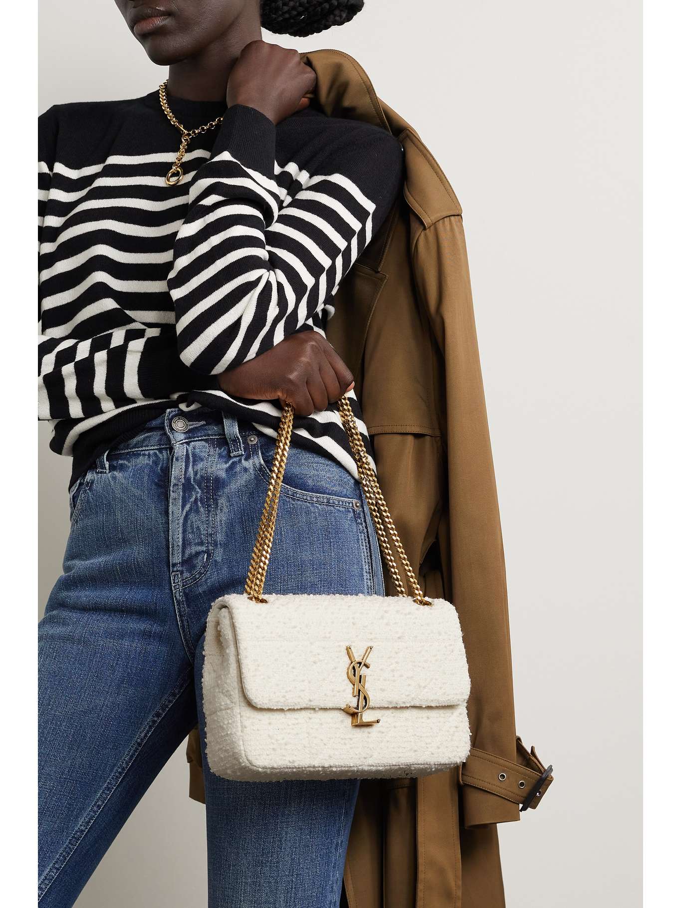 SAINT LAURENT Jamie quilted bouclétweed shoulder bag NETAPORTER