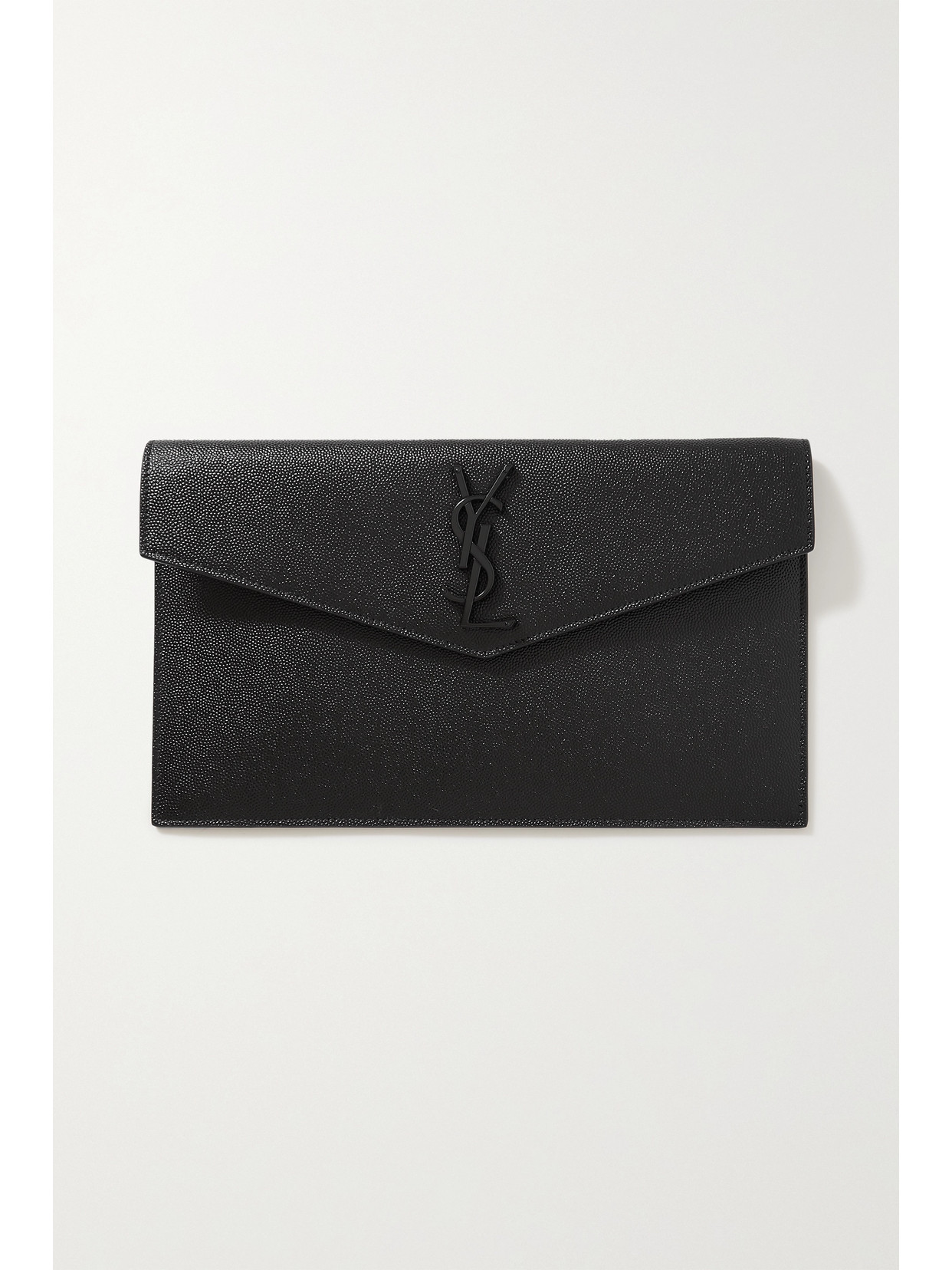 Saint Laurent Uptown Ysl Pouch Wallet In Grain De Poudre Embossed Leather - Black Hardware In Black