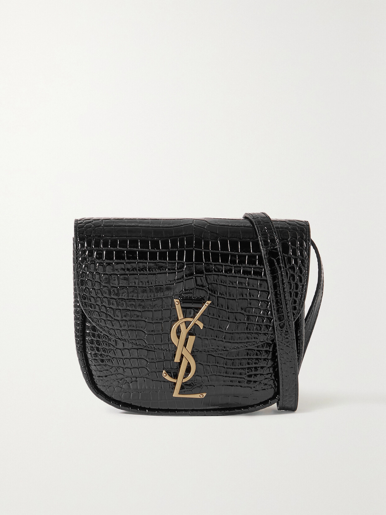 Shop Saint Laurent Kaia Small Croc-effect Leather Shoulder Bag In Black