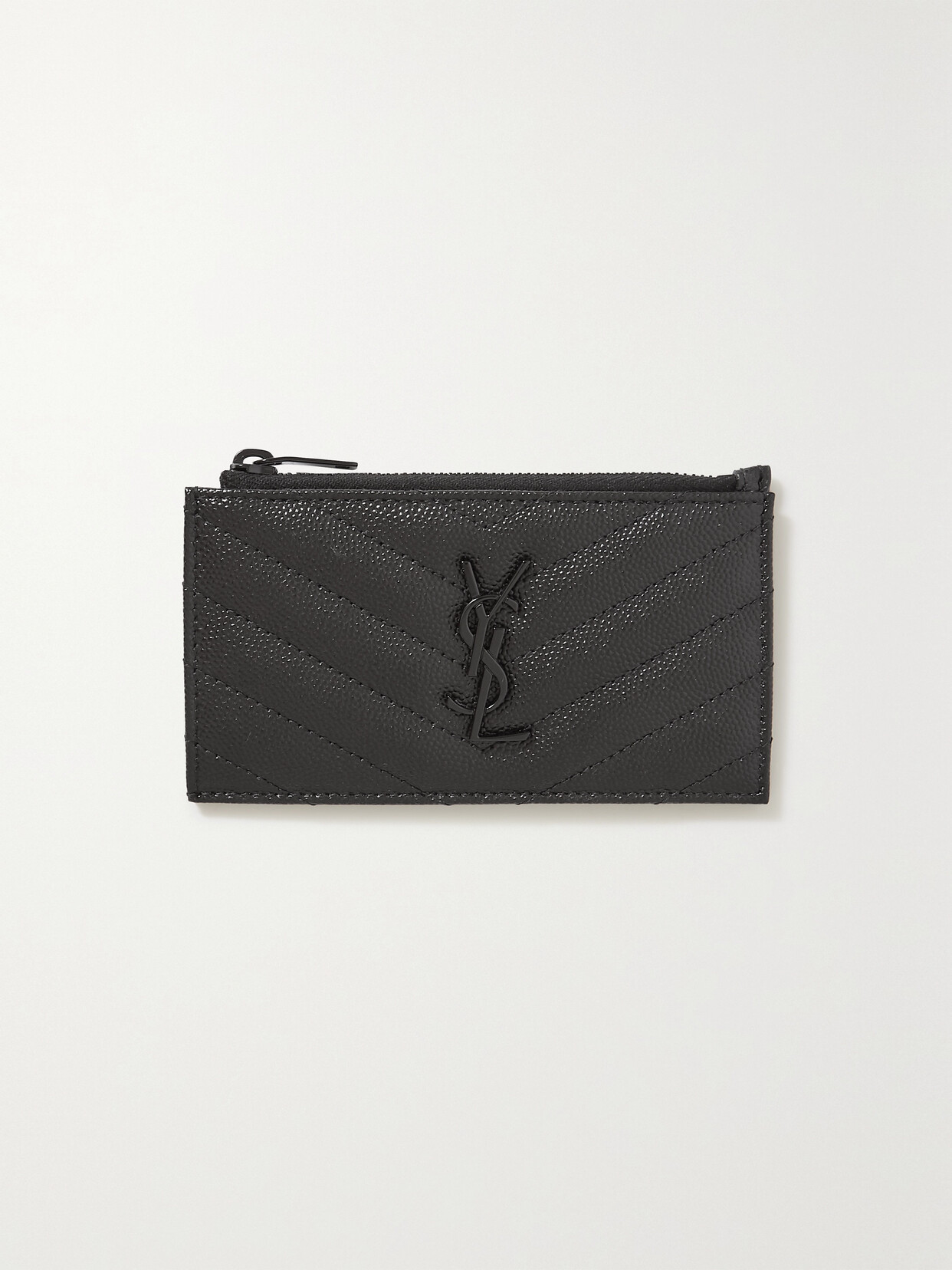 Saint Laurent Monogramme Quilted Textured-leather Cardholder In Black