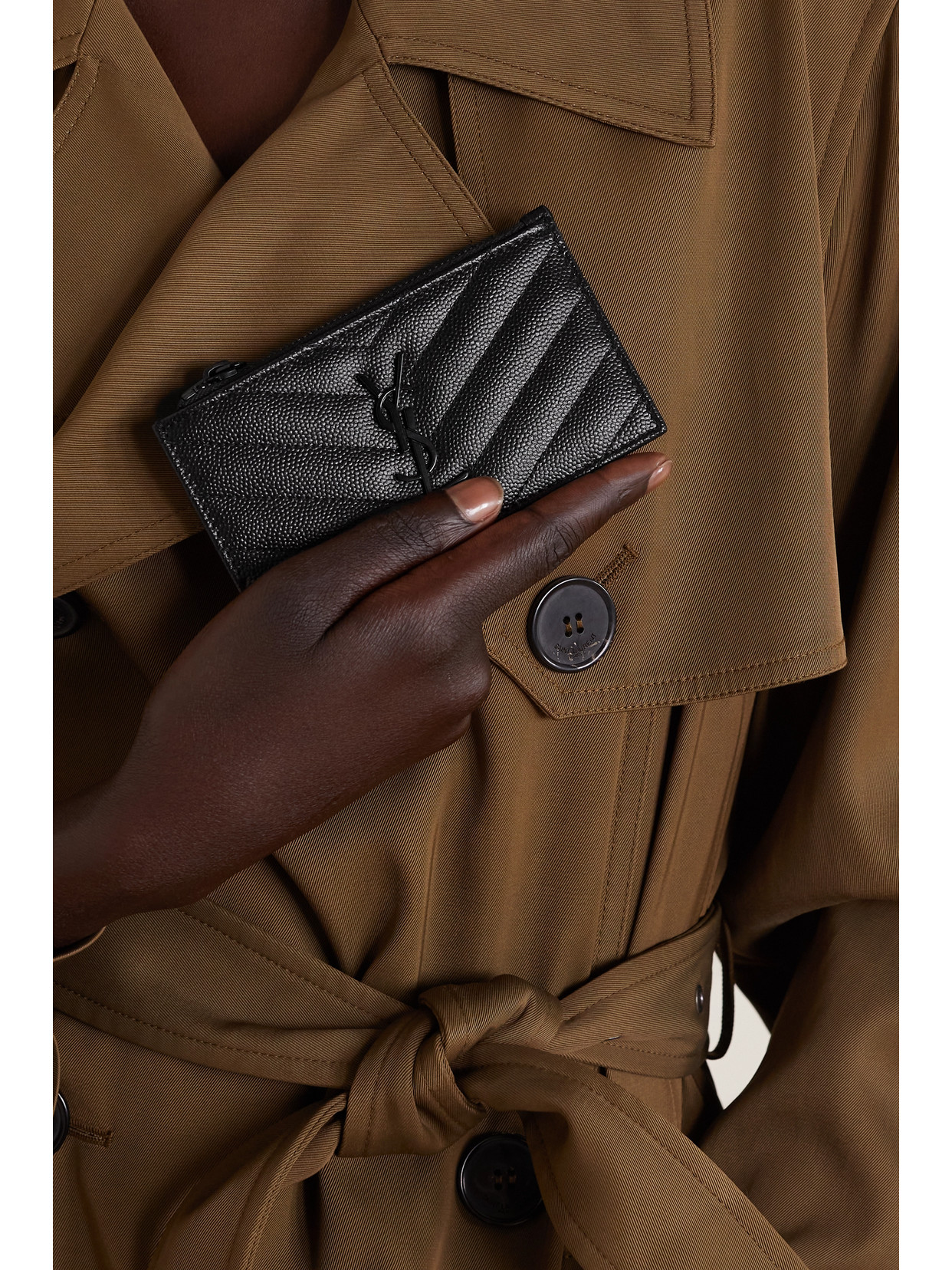 Saint Laurent Monogramme Quilted Textured-leather Cardholder In Black