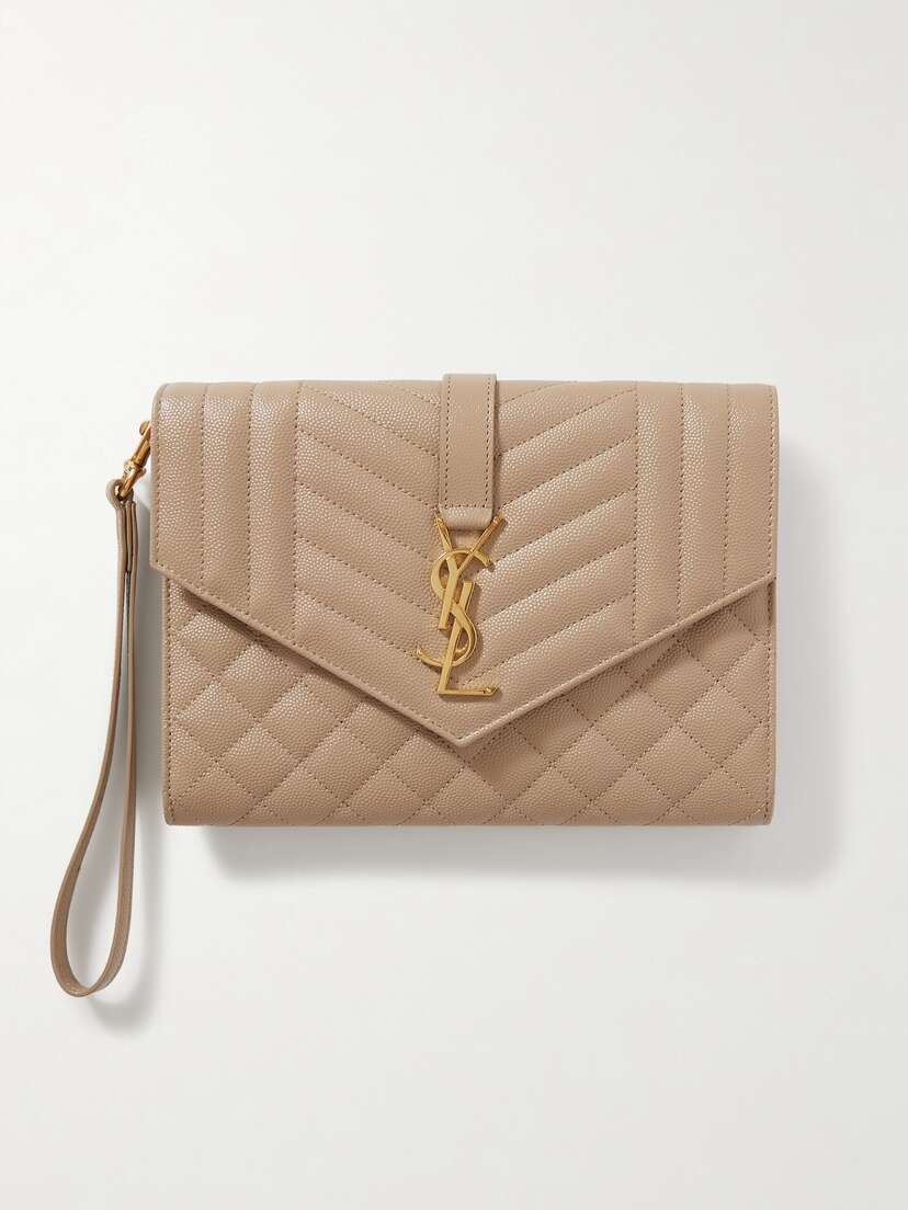 Saint Laurent Envelope Quilted Textured-leather Pouch
