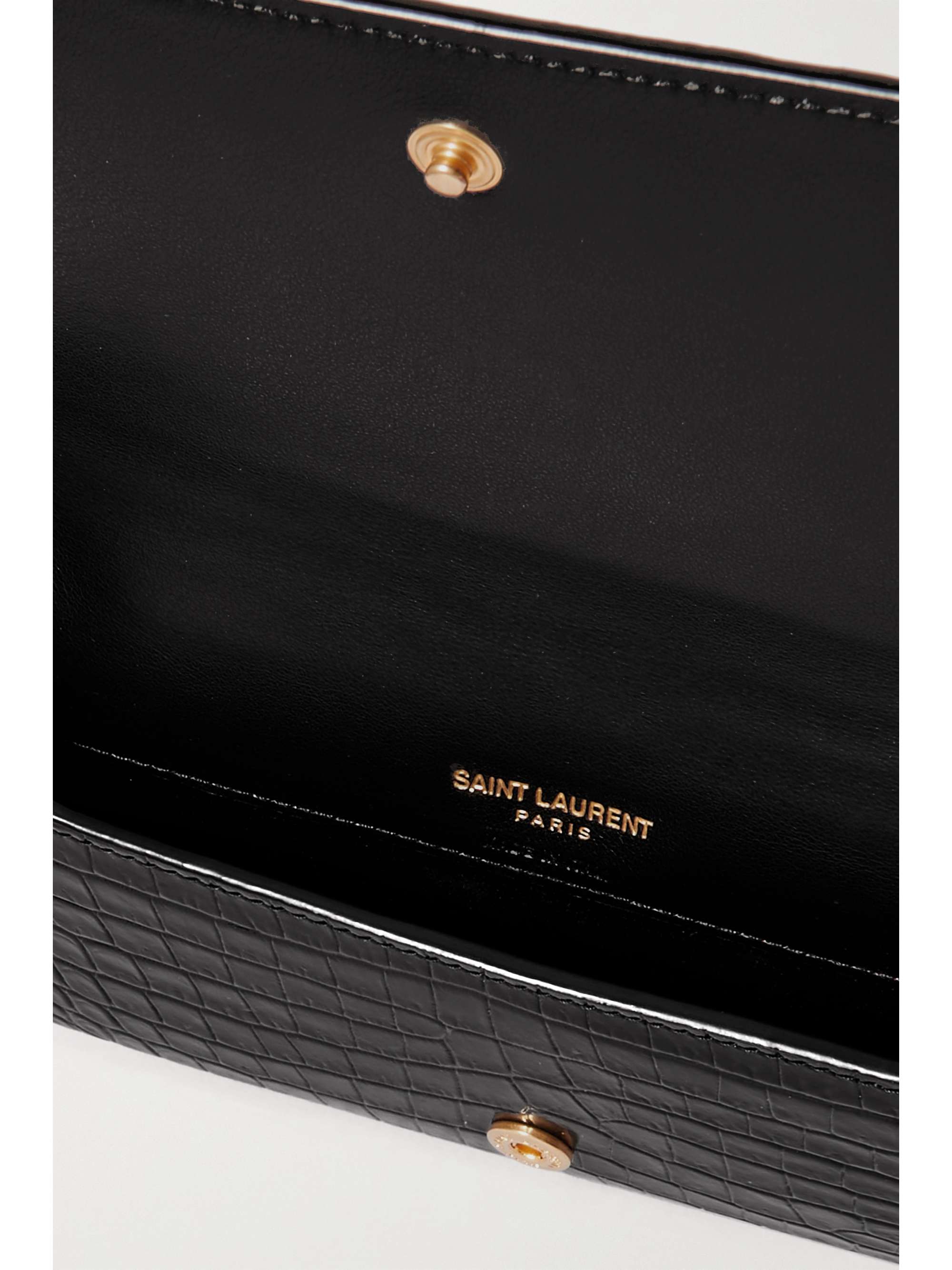 SAINT LAURENT Monogramme croc-effect leather pouch