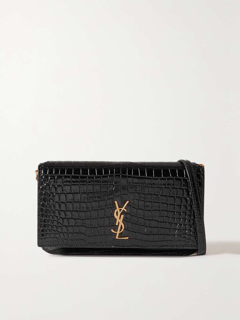 Saint Laurent Cassandre Strap Glossed Croc-effect Leather Phone Case