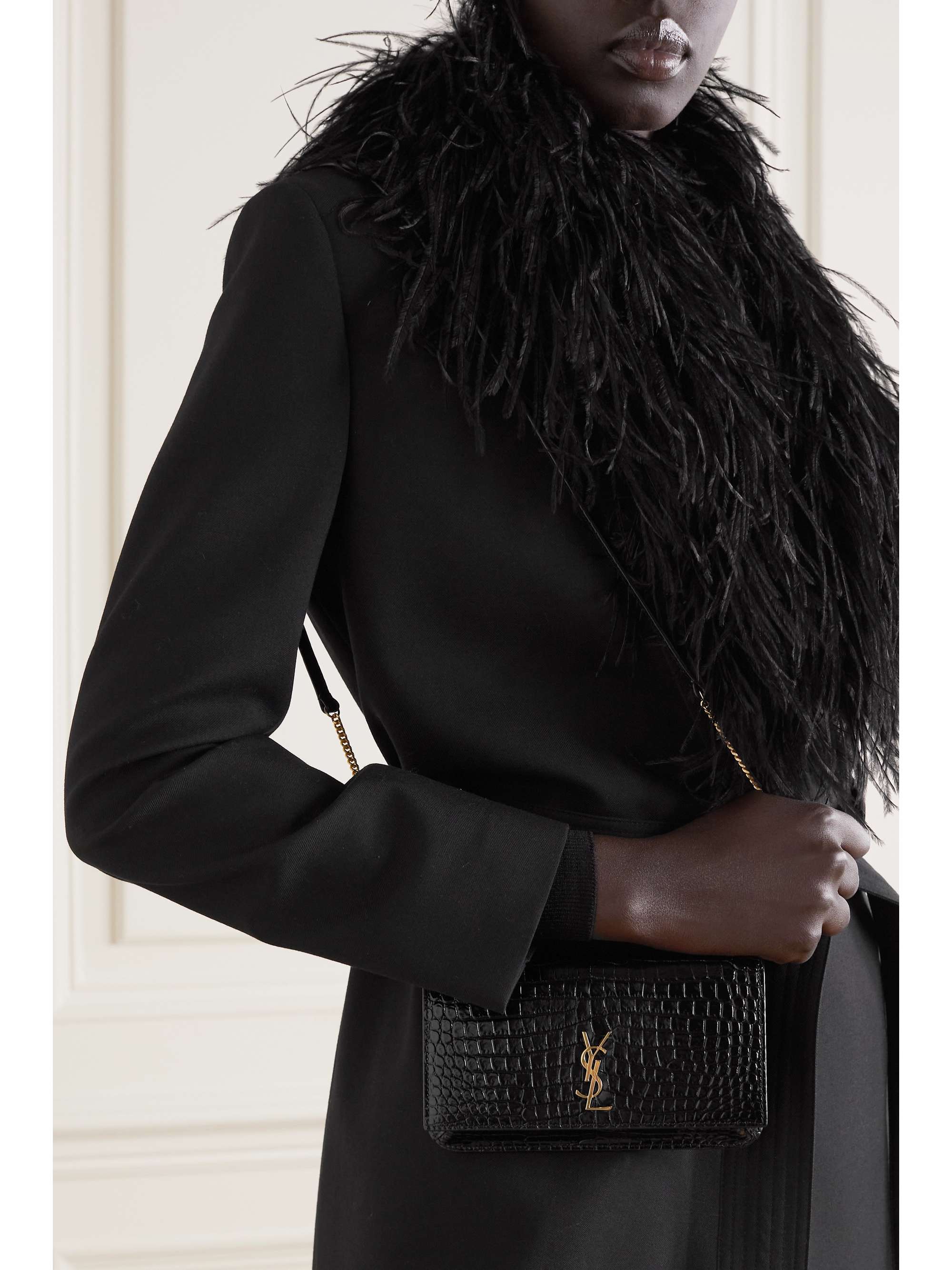 SAINT LAURENT Monogramme croc-effect leather pouch