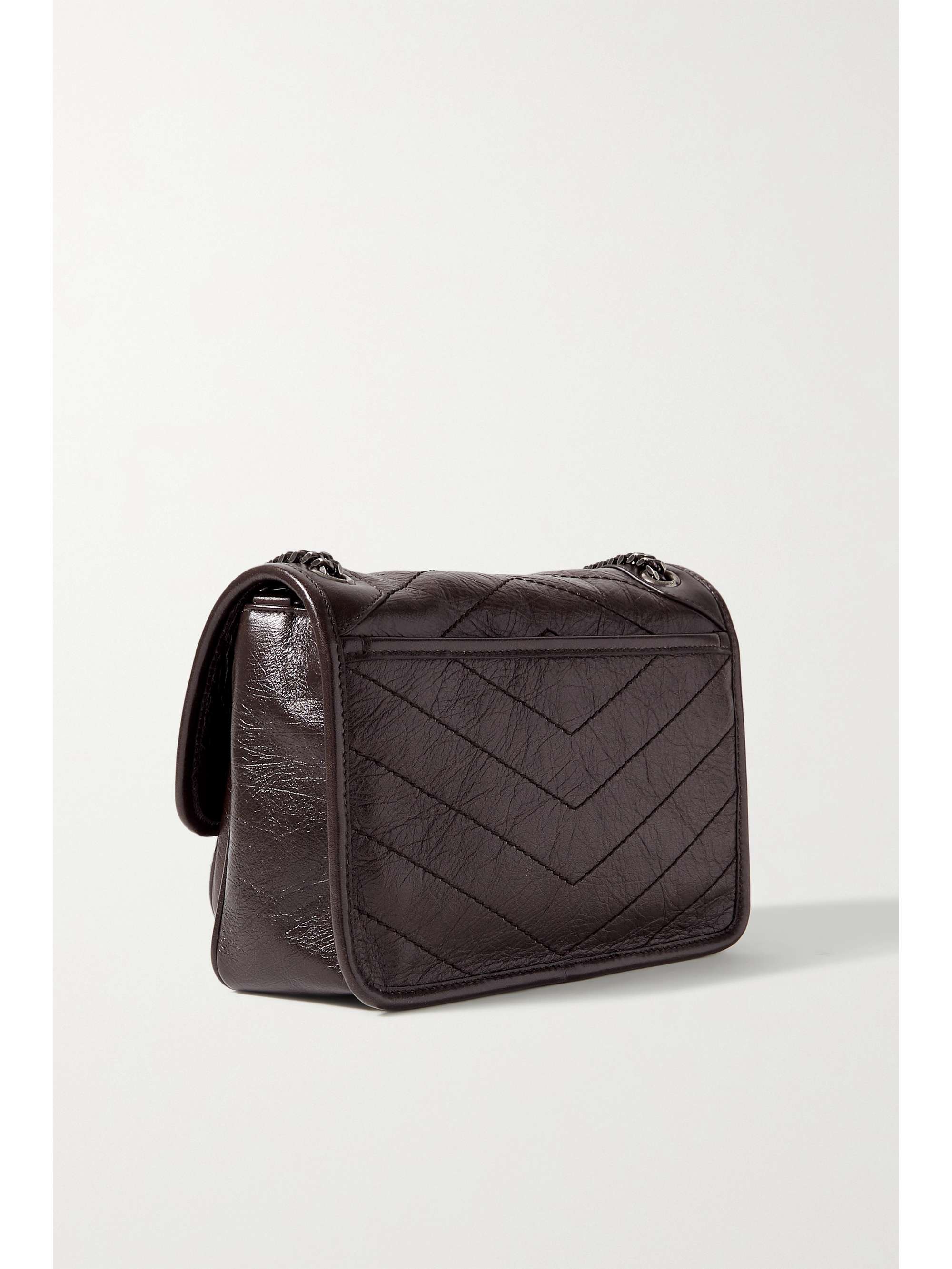 Chocolate Niki Baby mini quilted crinkledleather shoulder bag SAINT