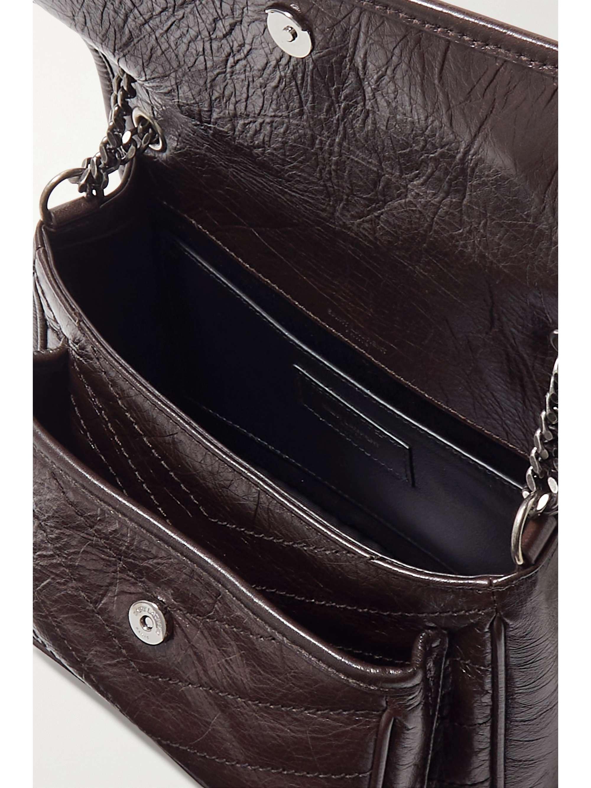 SAINT LAURENT Niki Baby mini quilted crinkled glossedleather shoulder