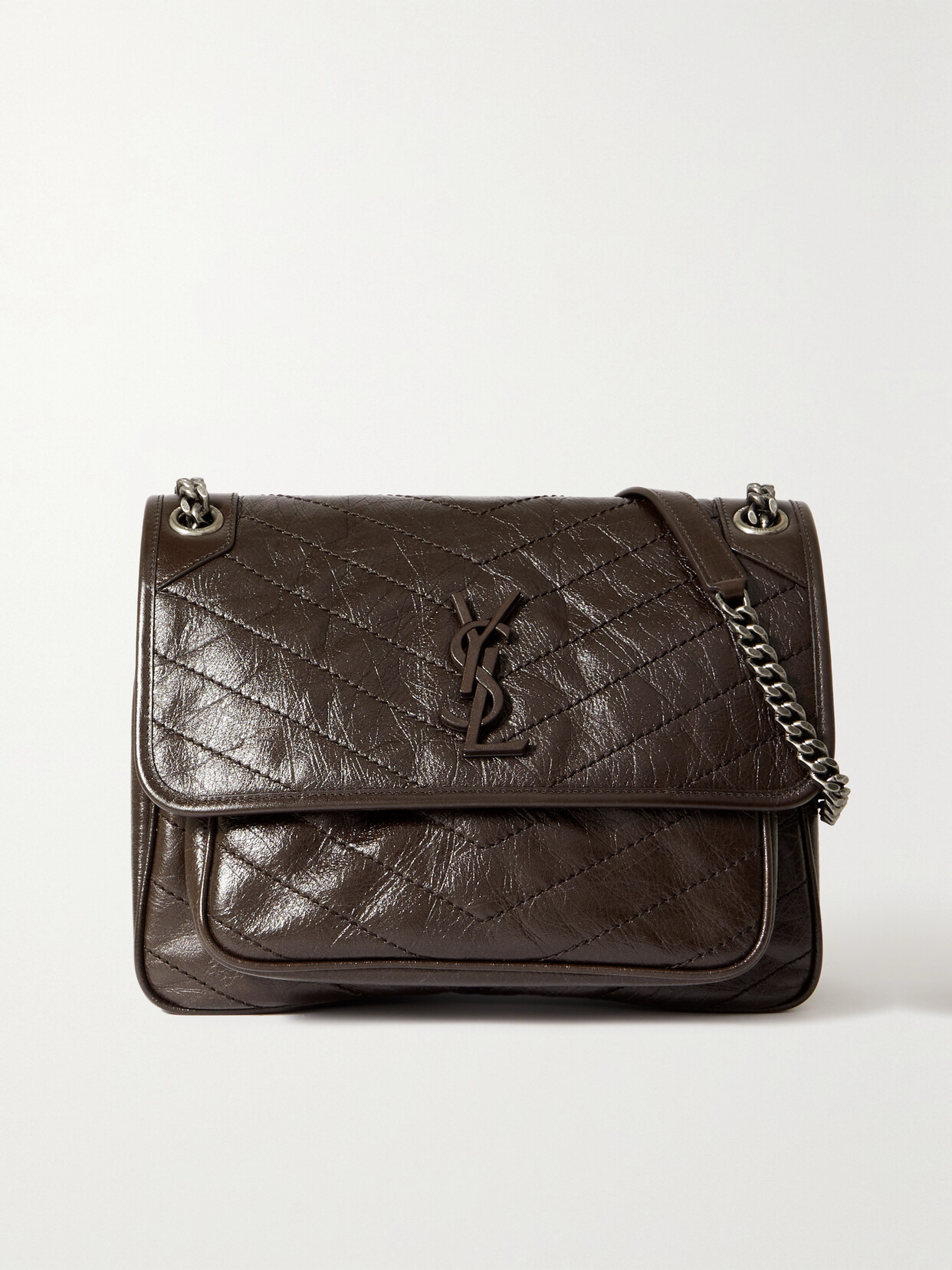 Saint Laurent Niki Medium Quilted Crinkledleather Shoulder Bag In