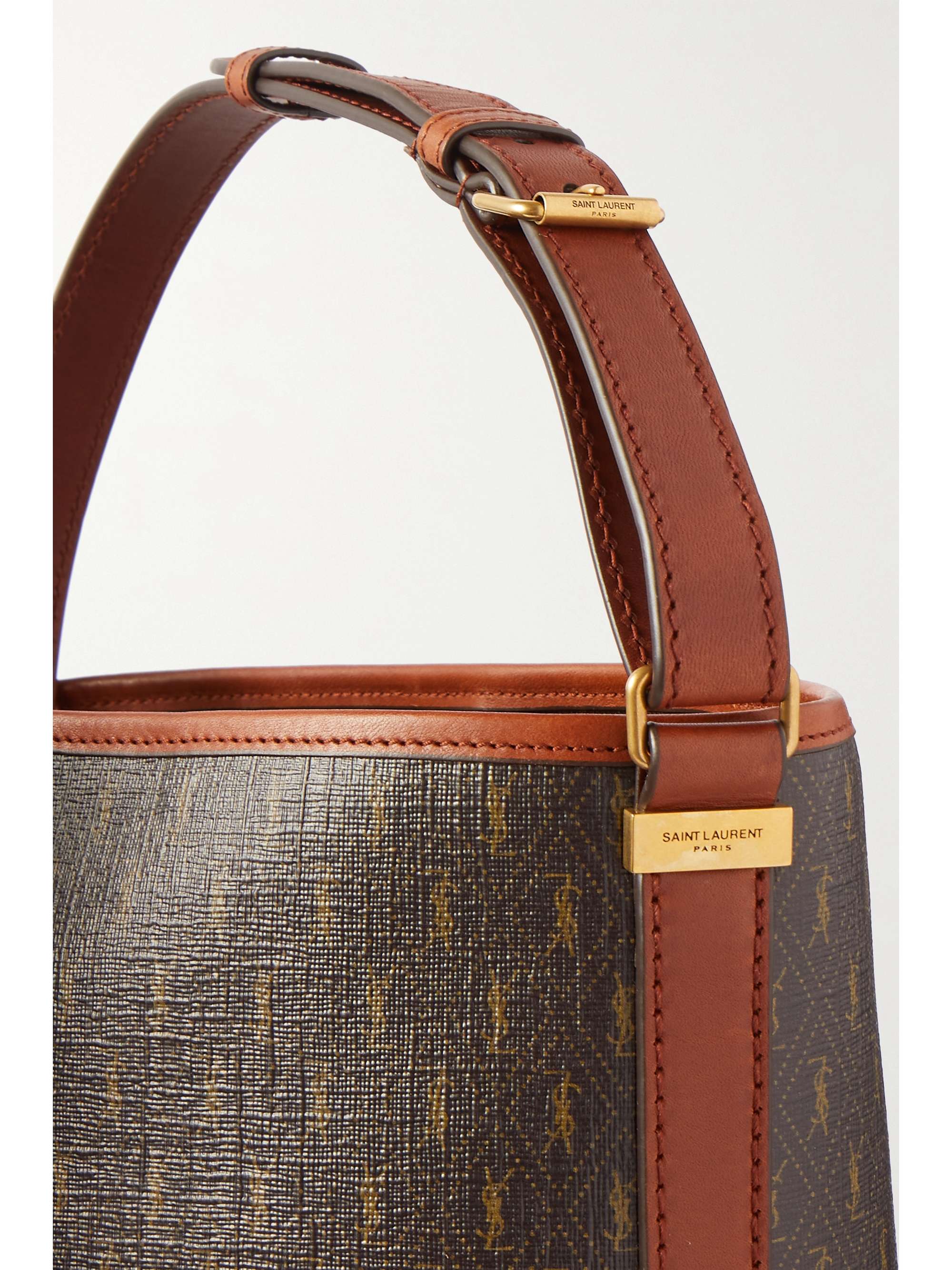 SAINT LAURENT Le Monogramme leather-trimmed printed coated-canvas bucket bag
