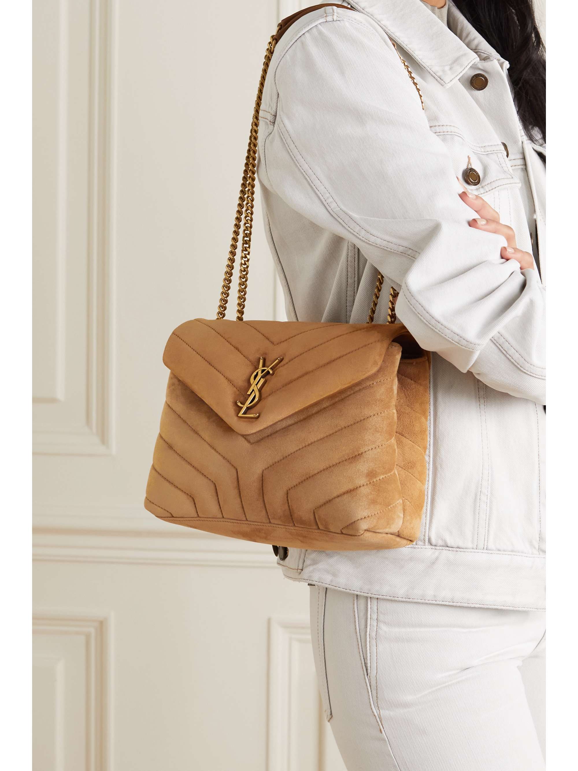 SAINT LAURENT Loulou Quilted-Suede Bag