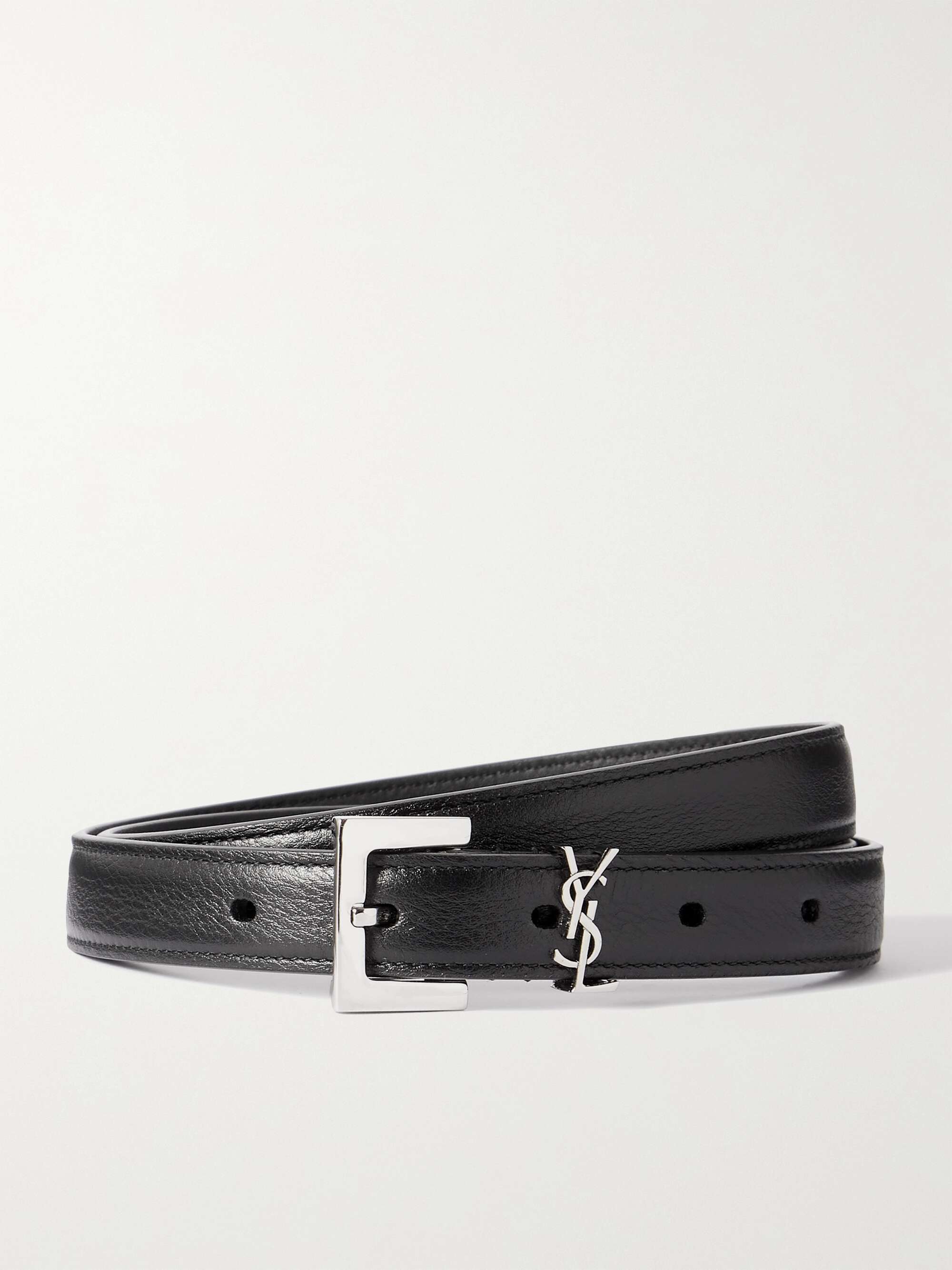 SAINT LAURENT YSL Logo Brown Leather Belt