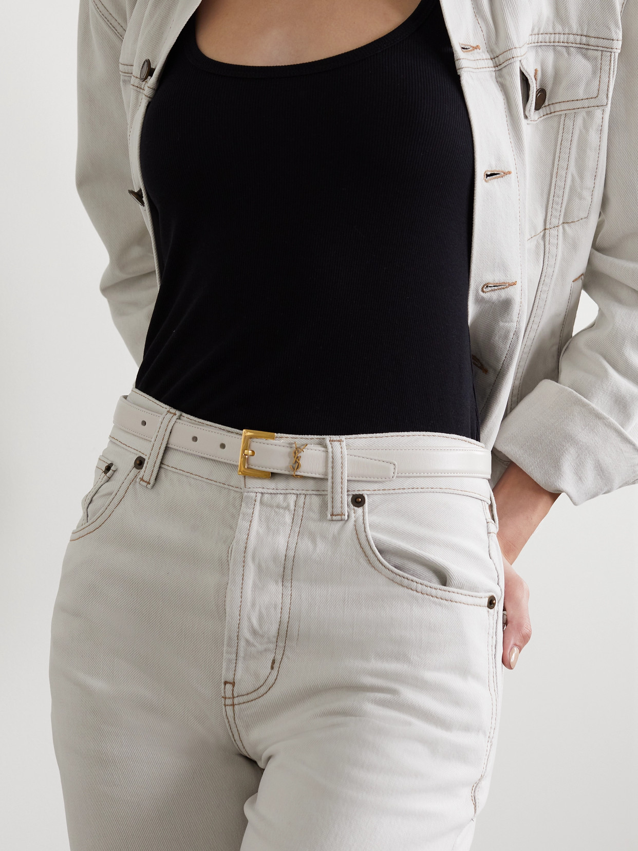 Saint Laurent Leather Belt In Off-white