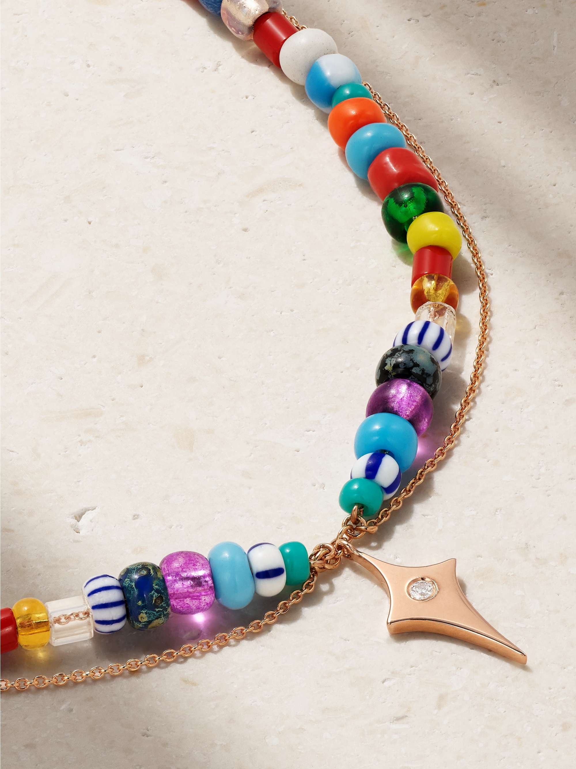 DIANE KORDAS 14-karat rose gold, enamel, amber and diamond anklet