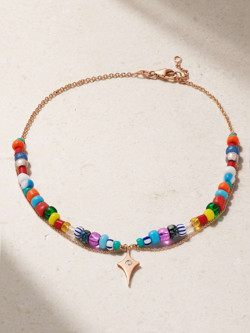 Diane Kordas 14-karat Rose Gold, Enamel And Diamond Anklet